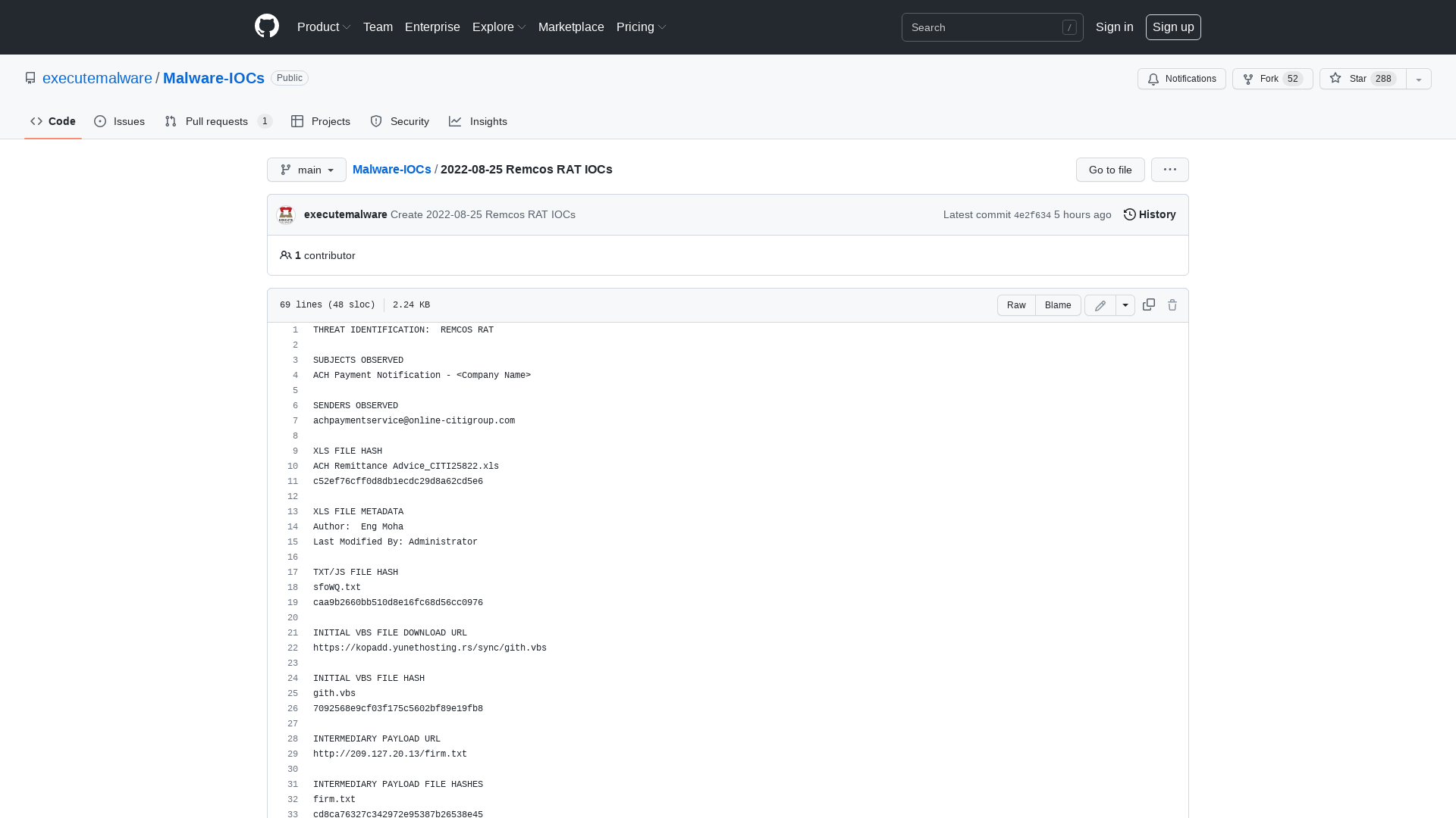 Malware-IOCs/2022-08-25 Remcos RAT IOCs at main · executemalware/Malware-IOCs · GitHub