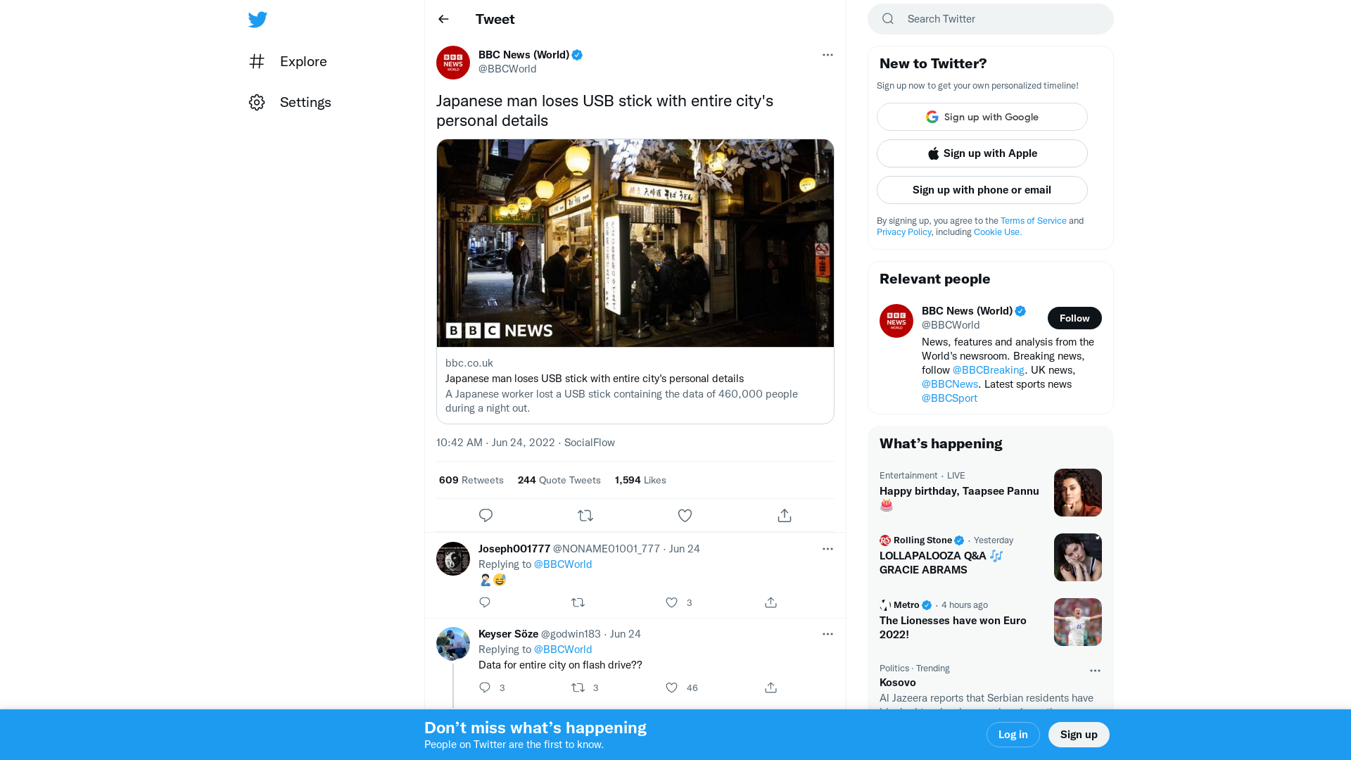 BBC News (World) on Twitter: "Japanese man loses USB stick with entire city's personal details https://t.co/EEb4Sq5E20" / Twitter