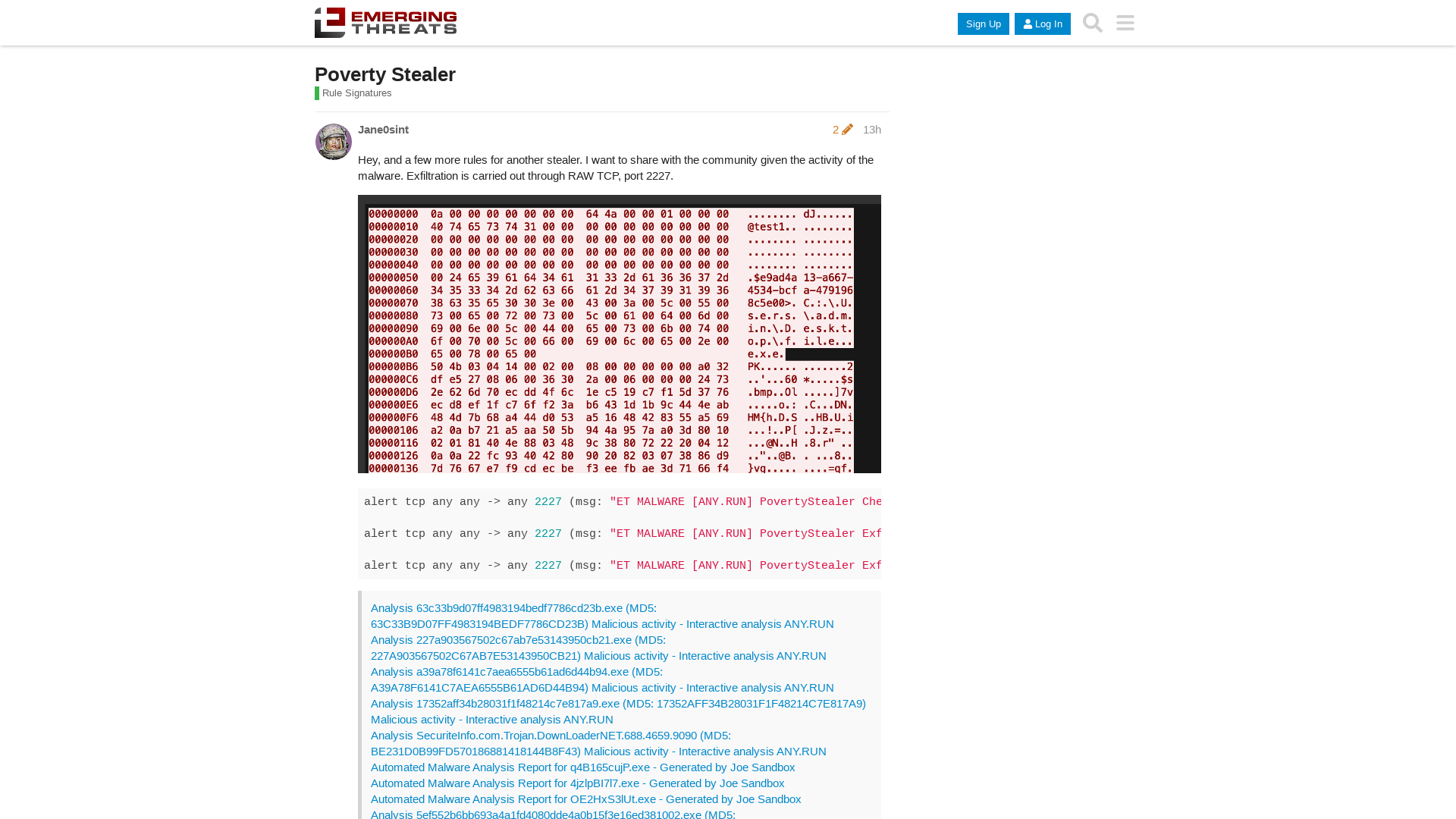 Poverty Stealer - Rule Signatures - Emerging Threats
