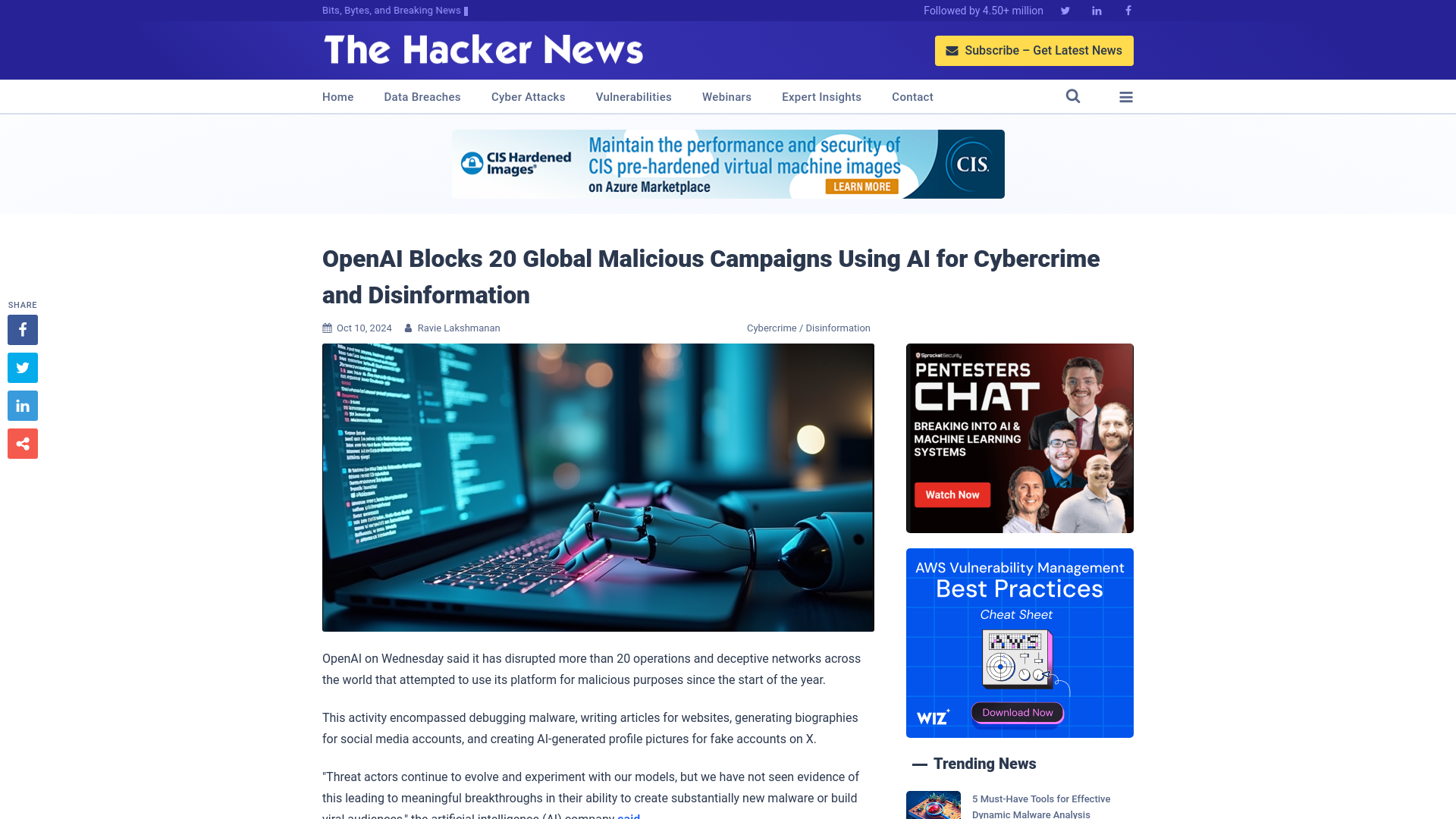 OpenAI Blocks 20 Global Malicious Campaigns Using AI for Cybercrime and Disinformation