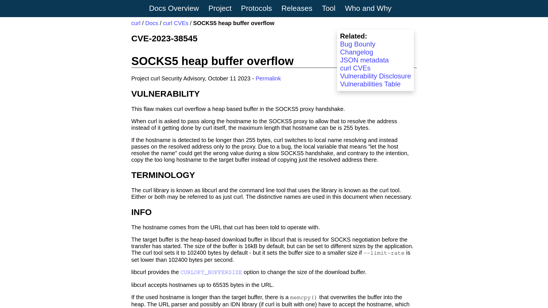 curl - SOCKS5 heap buffer overflow - CVE-2023-38545