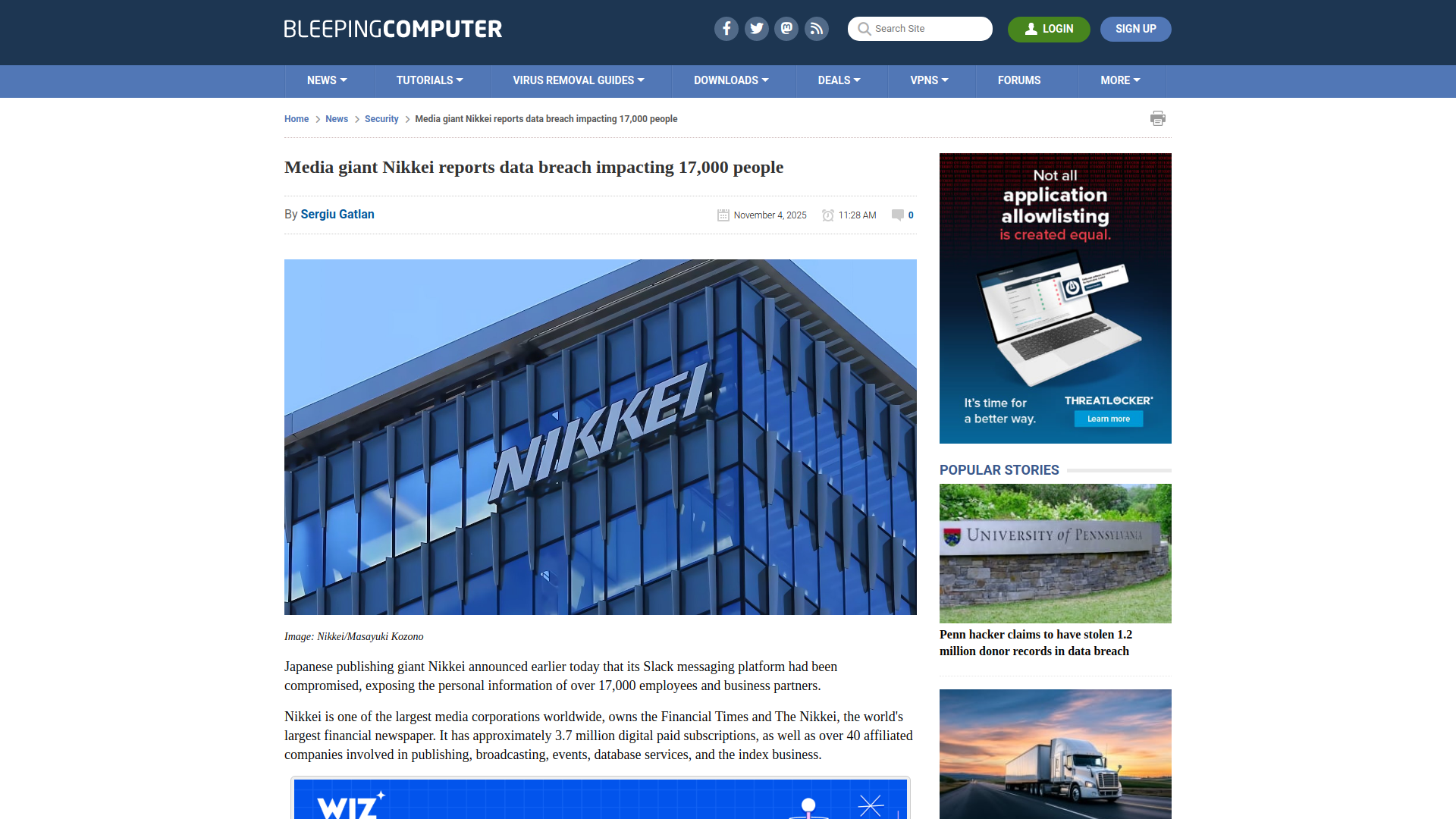 Media giant Nikkei reports data breach impacting 17,000 people