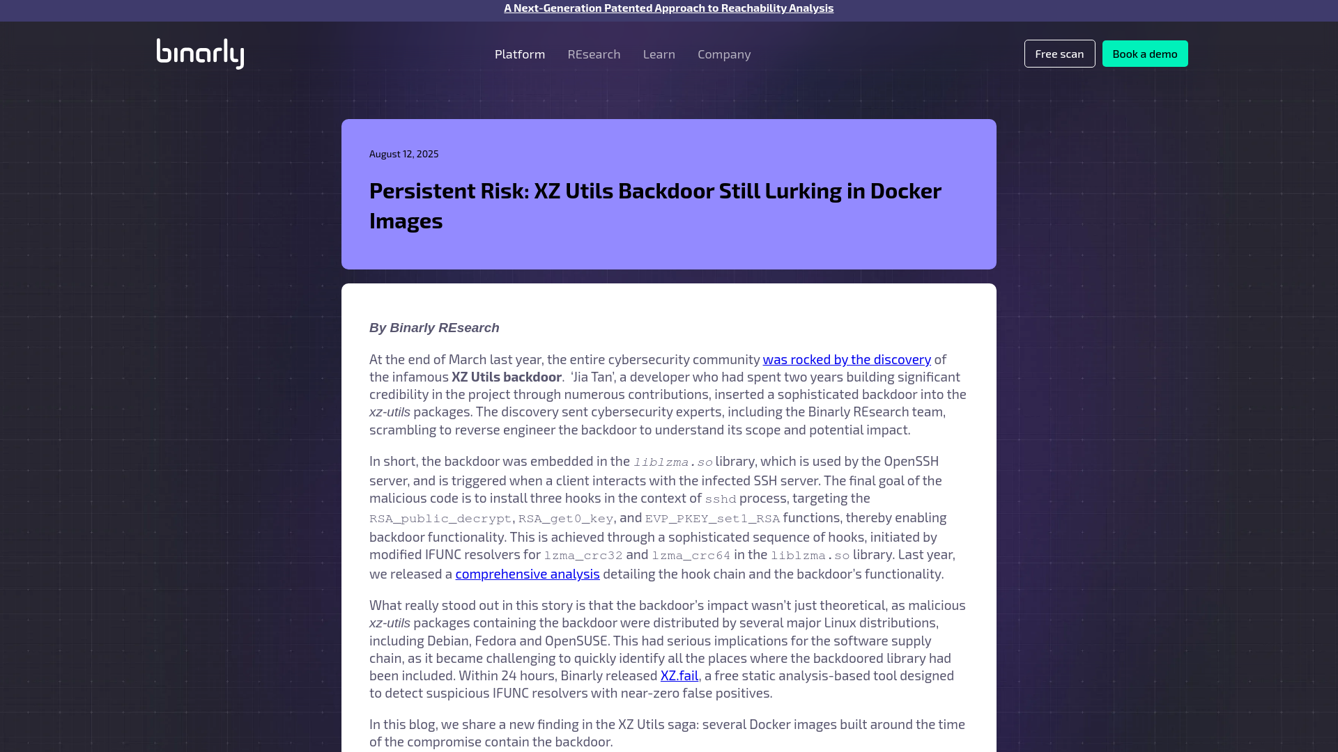 Persistent Risk: XZ Utils Backdoor Still Lurking in Docker Images