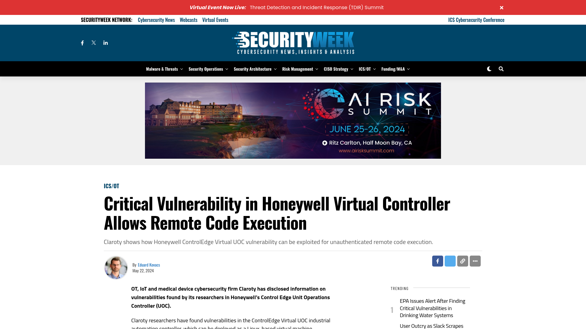 Critical Vulnerability in Honeywell Virtual Controller Allows Remote Code Execution - SecurityWeek