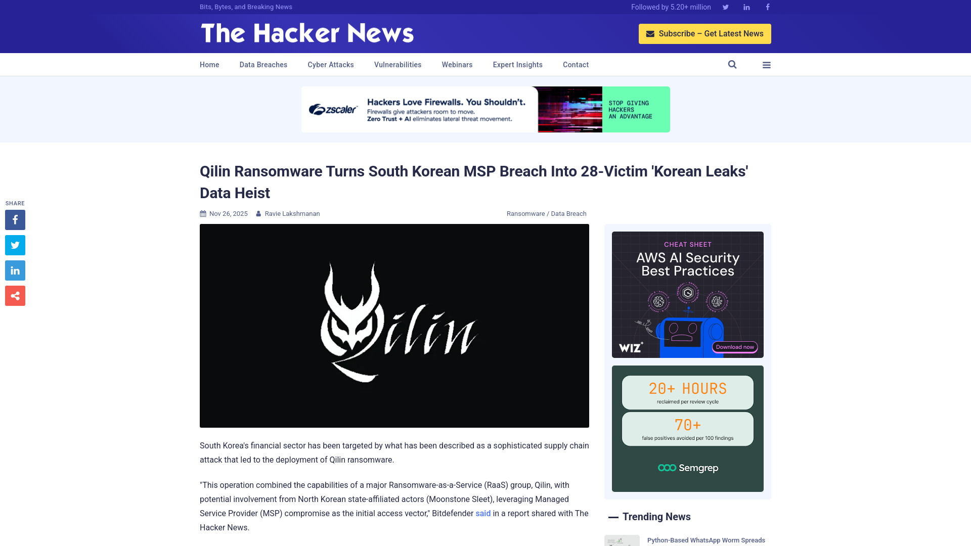 Qilin Ransomware Turns South Korean MSP Breach Into 28-Victim 'Korean Leaks' Data Heist