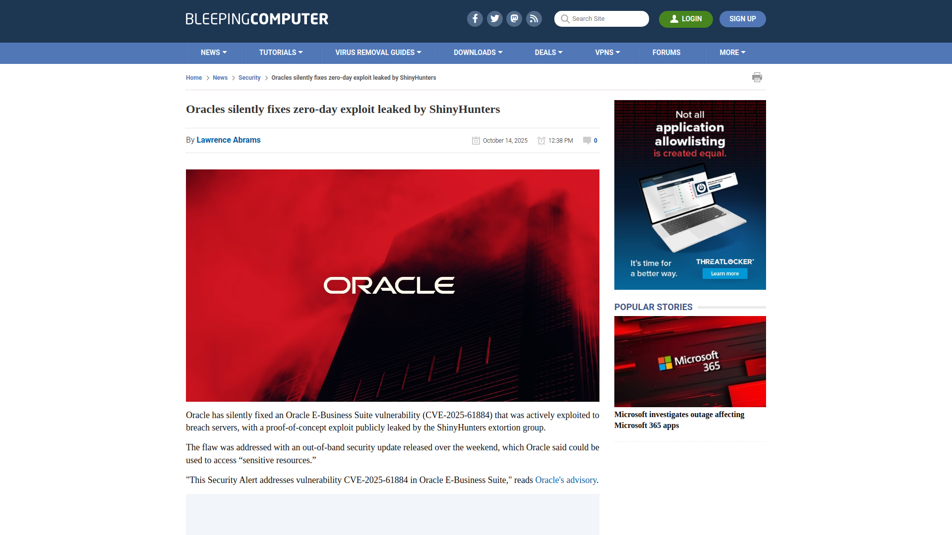 Oracles silently fixes zero-day exploit leaked by ShinyHunters
