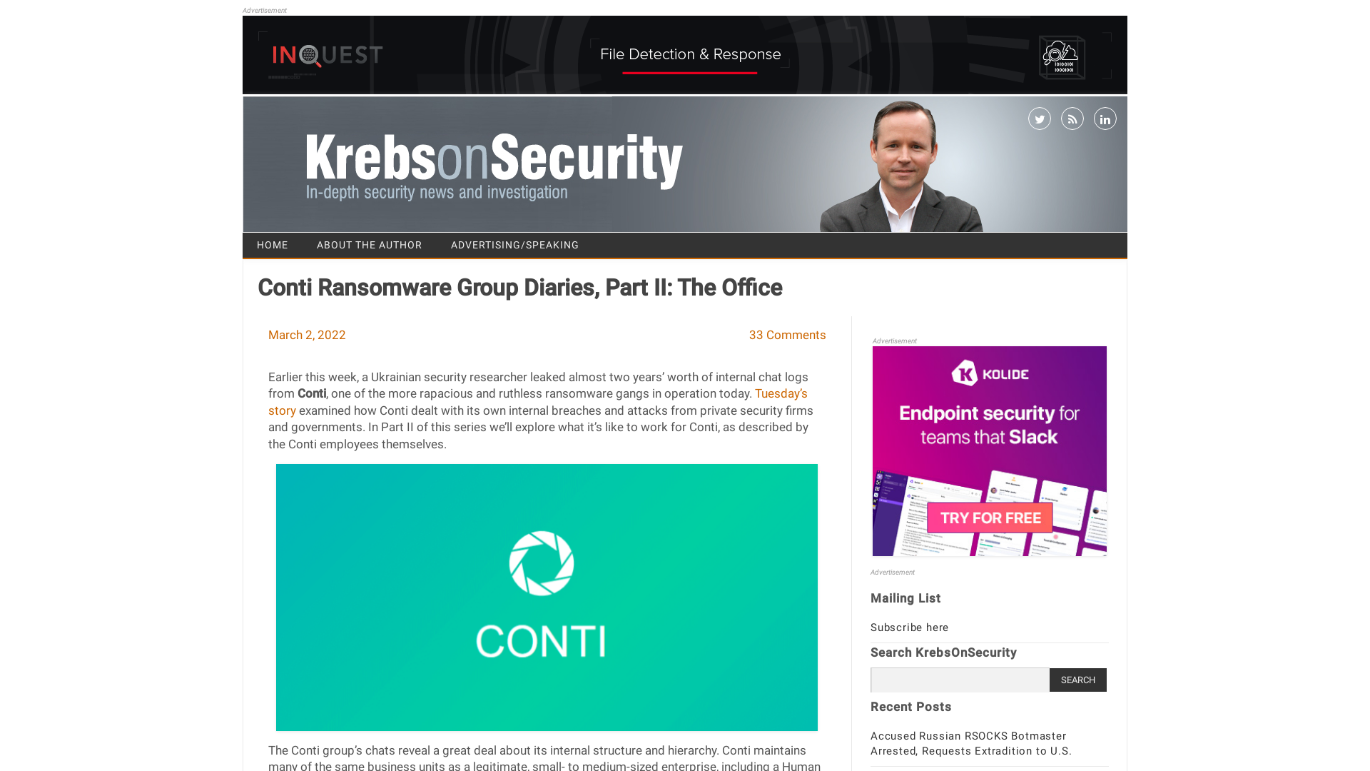 Conti Ransomware Group Diaries, Part II: The Office – Krebs on Security