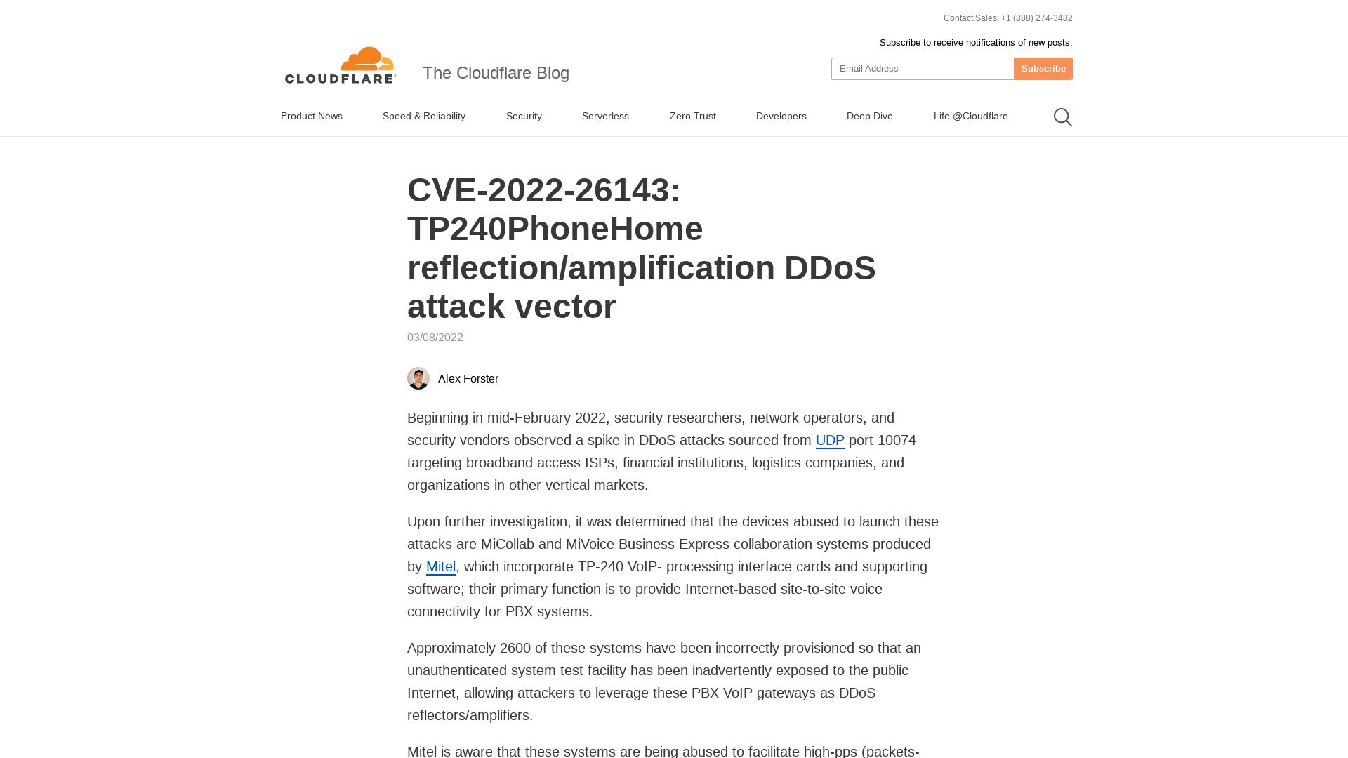 CVE-2022-26143: TP240PhoneHome reflection/amplification DDoS attack vector