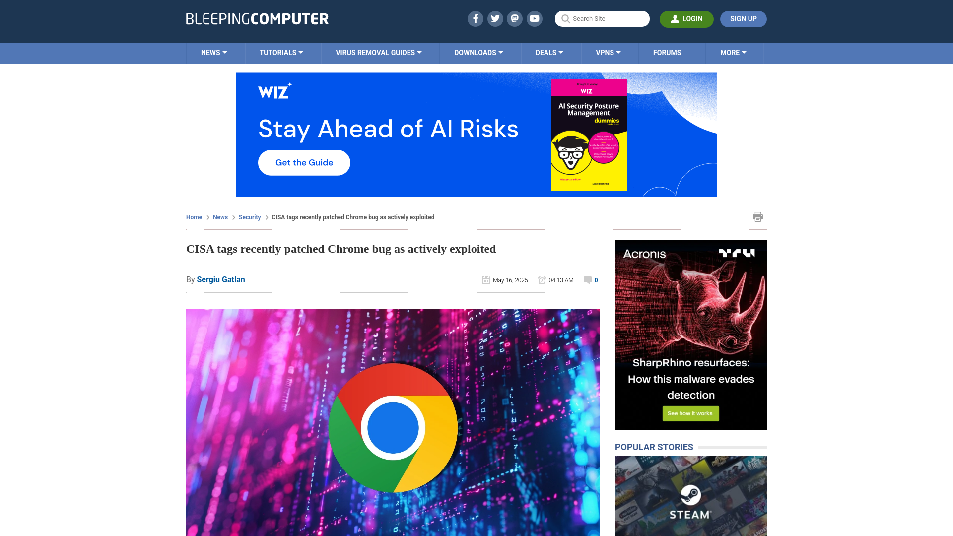 CISA tags recently patched Chrome bug as actively exploited