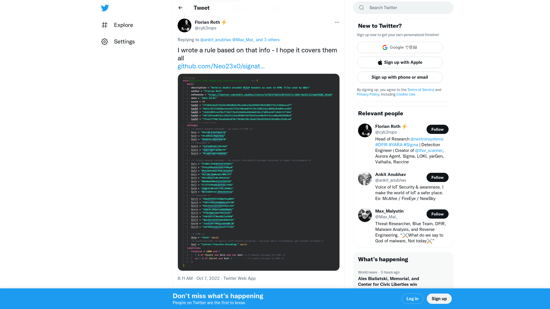 Florian Roth ⚡ on Twitter: "@ankit_anubhav @Max_Mal_ @1ZRR4H @0xToxin @pr0xylife I wrote a rule based on that info - I hope it covers them all https://t.co/G64P4CFnuB https://t.co/0Pl19Z4xvD" / Twitter