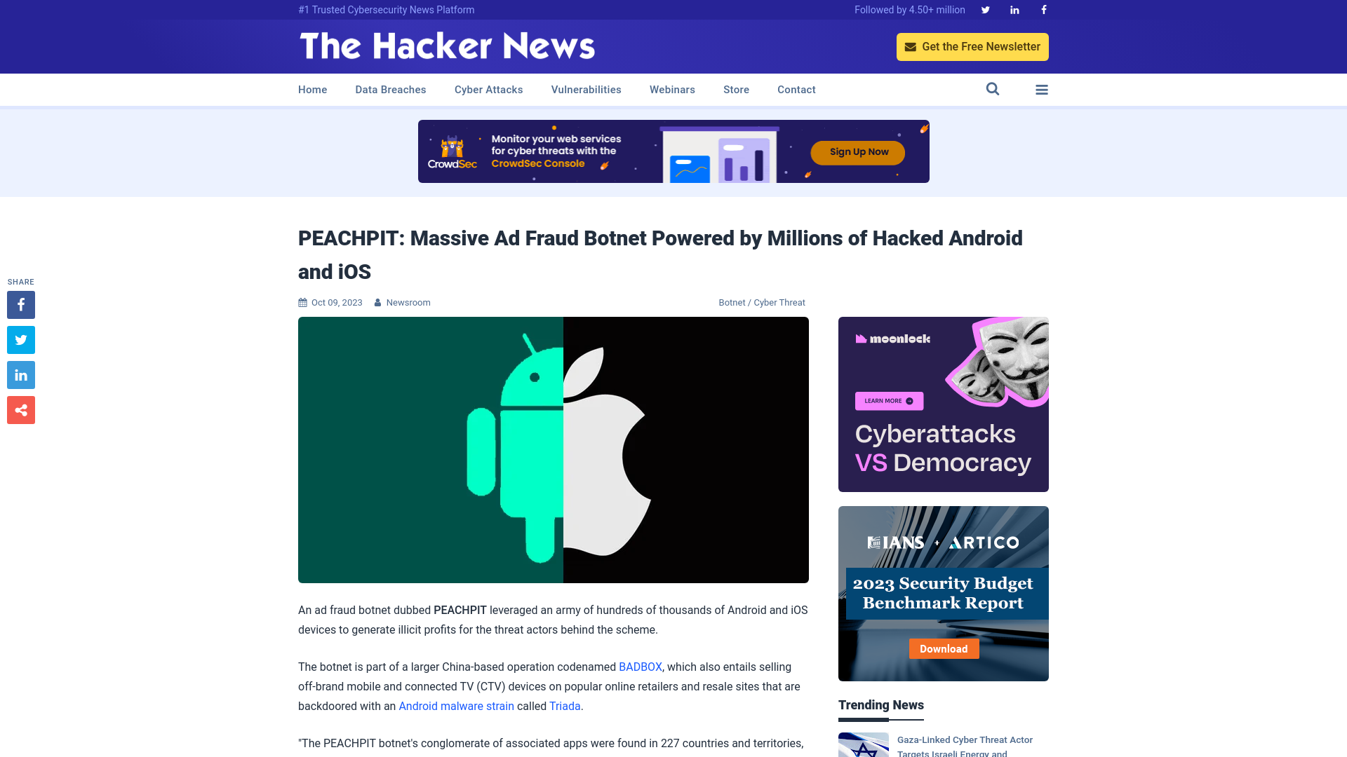 PEACHPIT: Massive Ad Fraud Botnet Powered by Millions of Hacked Android and iOS