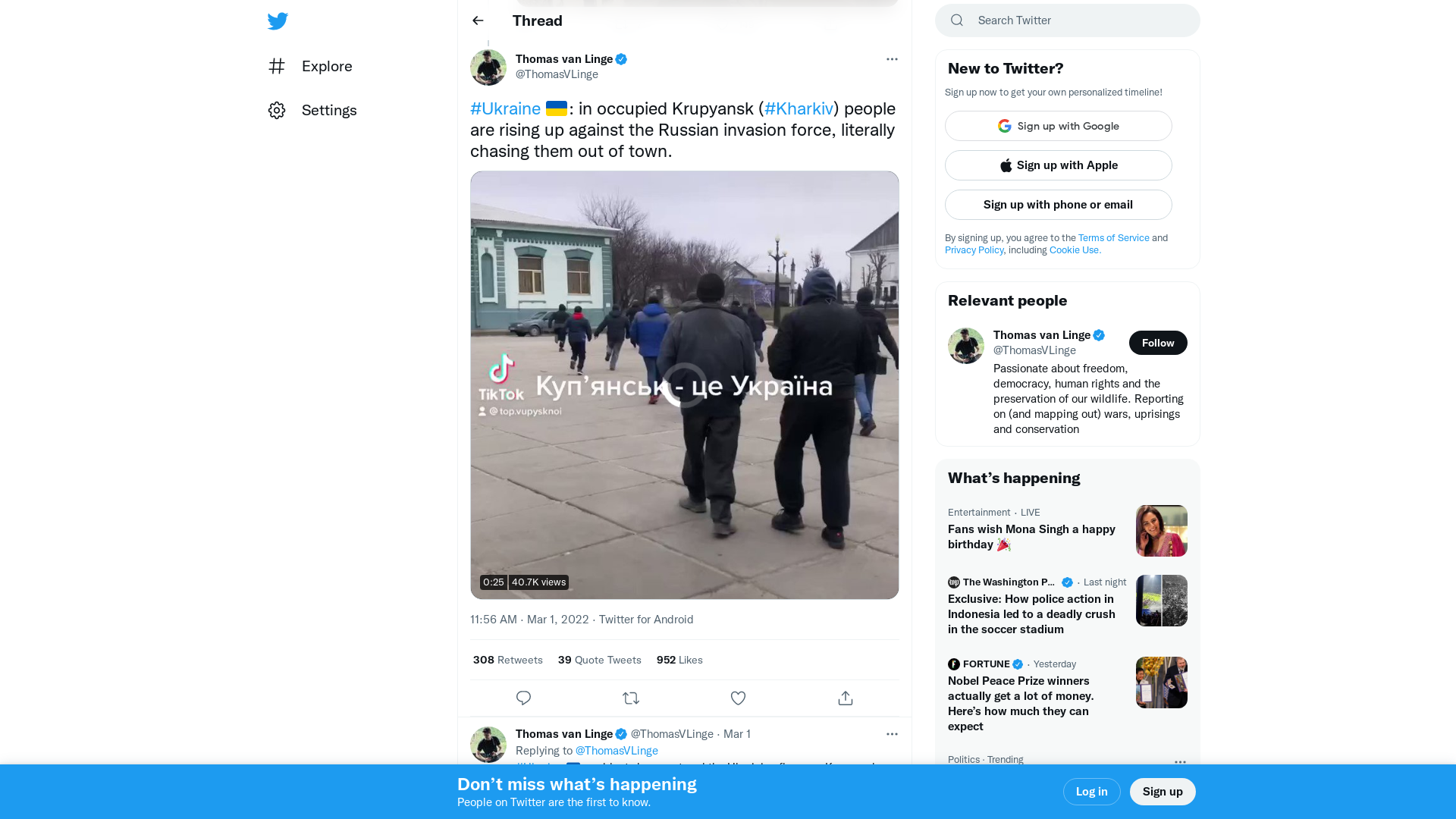 Thomas van Linge on Twitter: "#Ukraine 🇺🇦: in occupied Krupyansk (#Kharkiv) people are rising up against the Russian invasion force, literally chasing them out of town. https://t.co/y17OFCJsWF" / Twitter