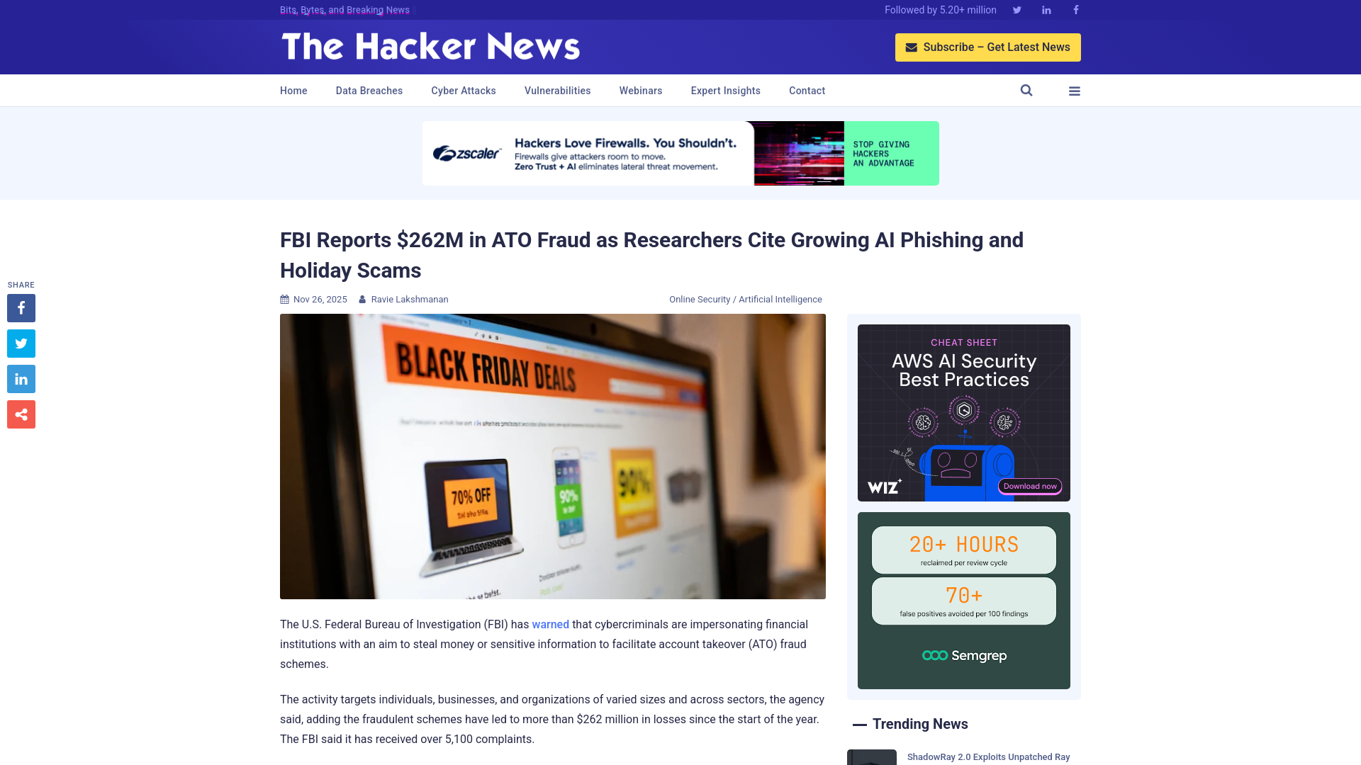 FBI Reports $262M in ATO Fraud as Researchers Cite Growing AI Phishing and Holiday Scams