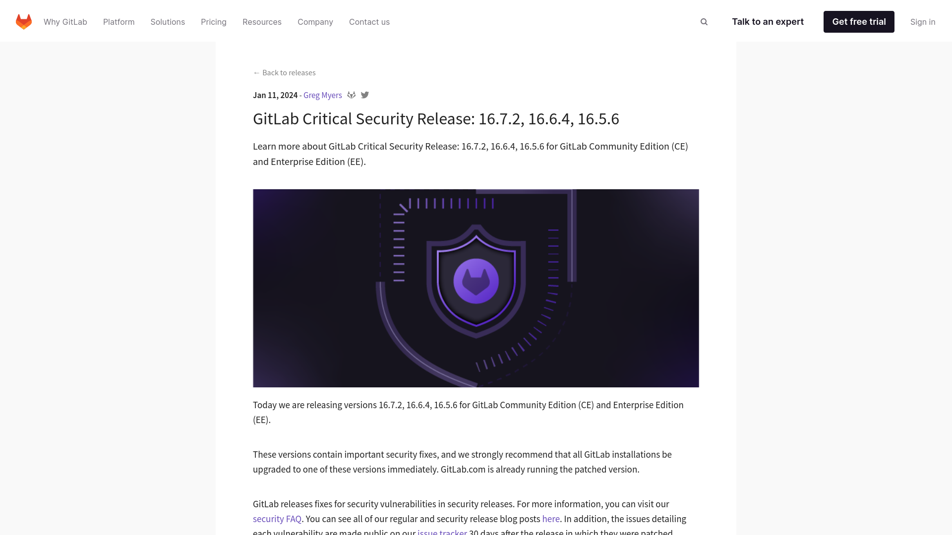 GitLab Critical Security Release: 16.7.2, 16.6.4, 16.5.6 | GitLab