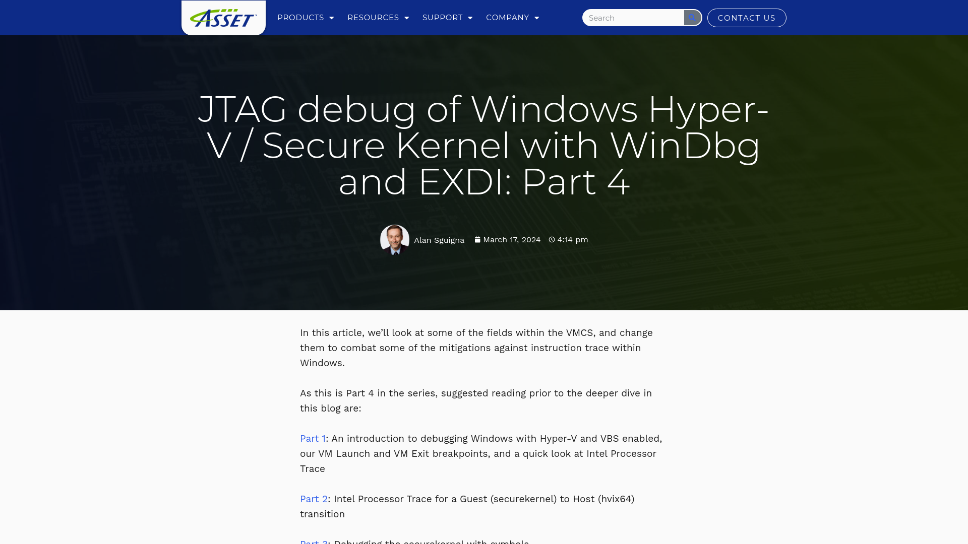 JTAG debug of Windows Hyper-V / Secure Kernel with WinDbg and EXDI: Part 4 | ASSET InterTech