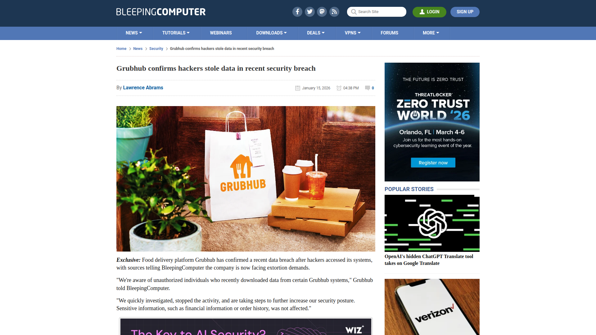 Grubhub confirms hackers stole data in recent security breach
