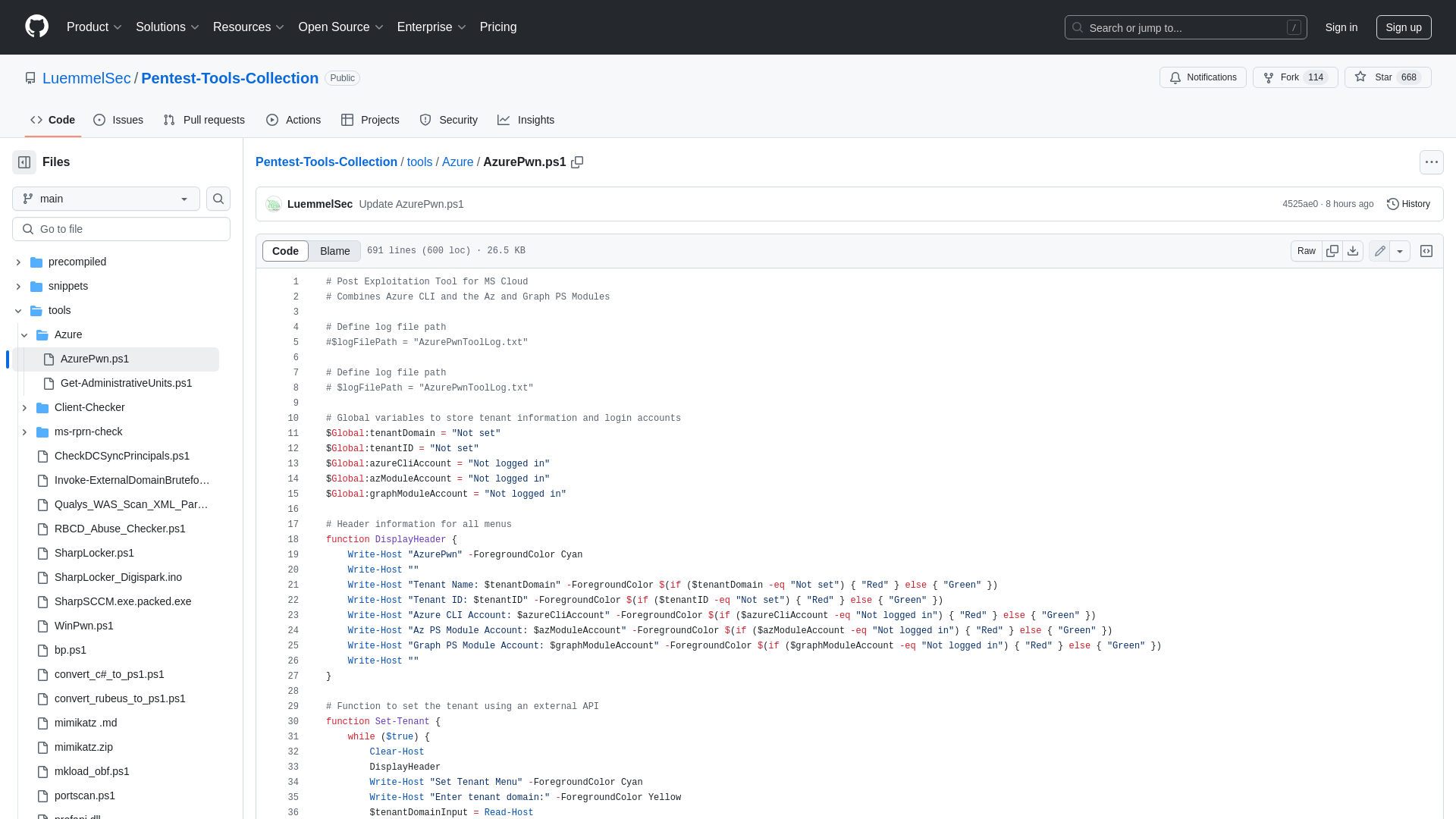 Pentest-Tools-Collection/tools/Azure/AzurePwn.ps1 at main · LuemmelSec/Pentest-Tools-Collection · GitHub
