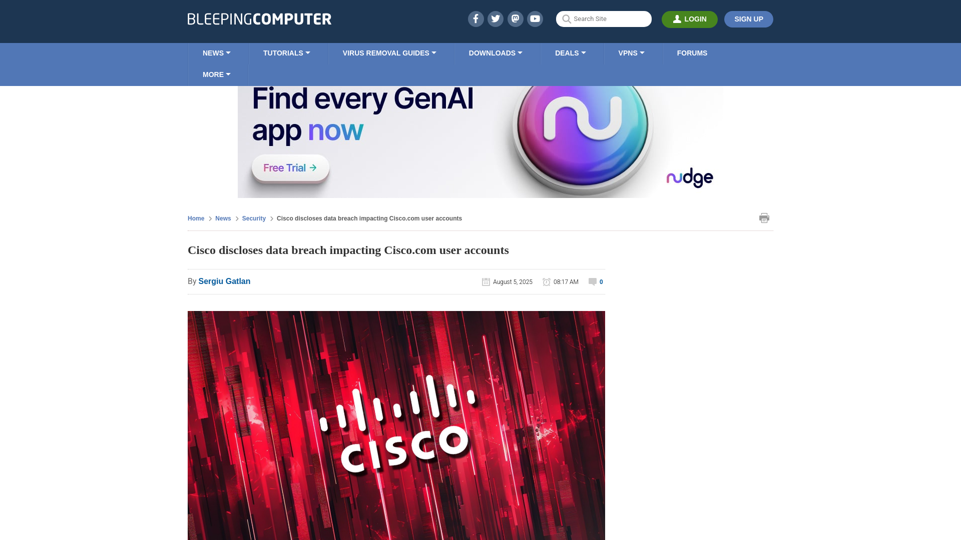 Cisco discloses data breach impacting Cisco.com user accounts
