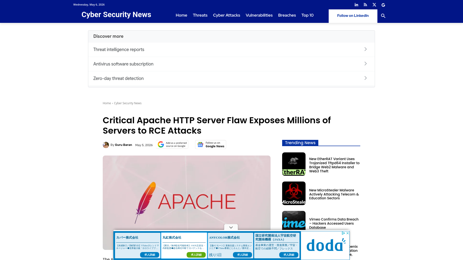 Critical Apache HTTP Server Flaw Exposes Millions of Servers to Remote Code Execution Attacks