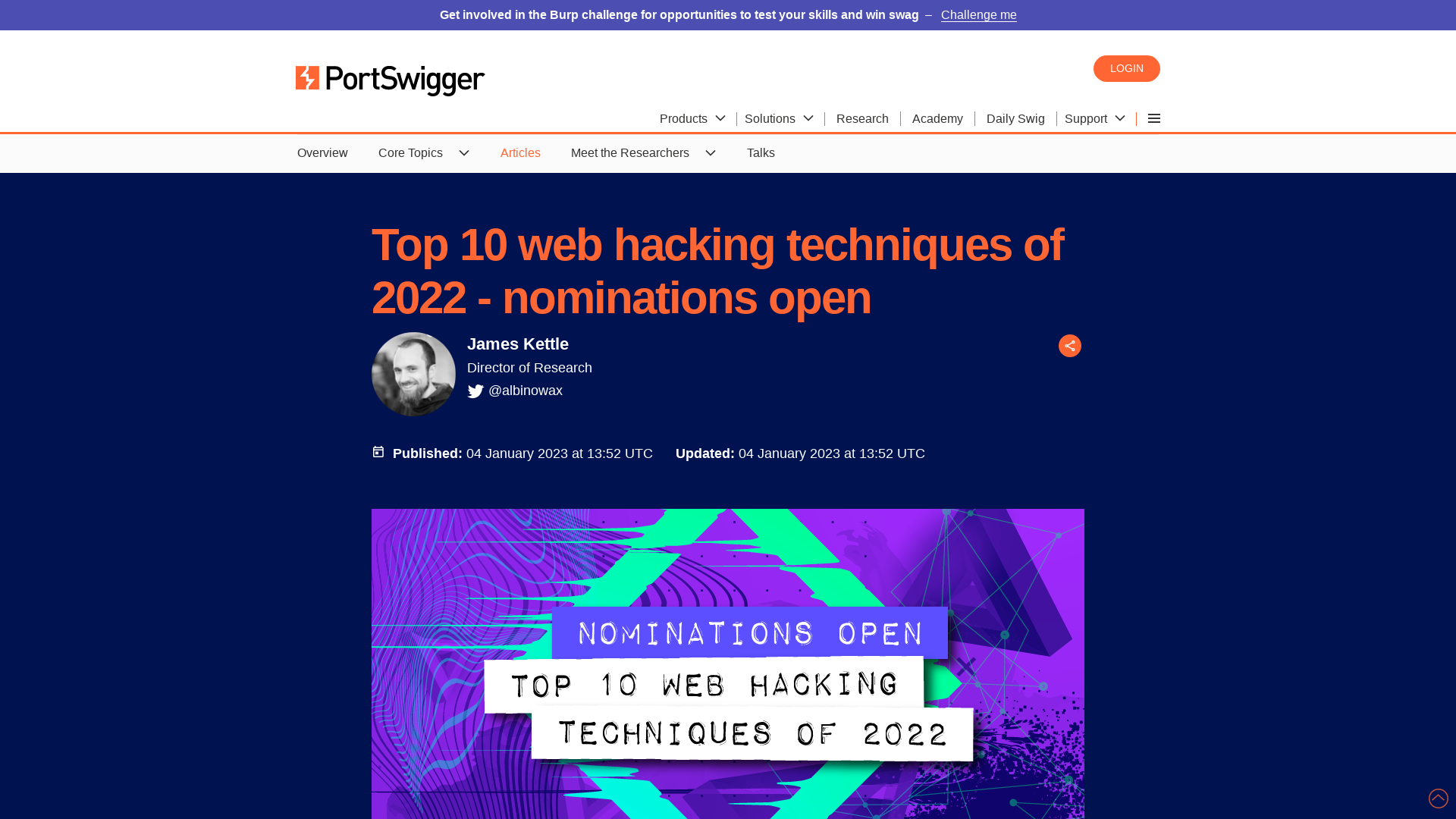 Top 10 web hacking techniques of 2022 - nominations open | PortSwigger Research