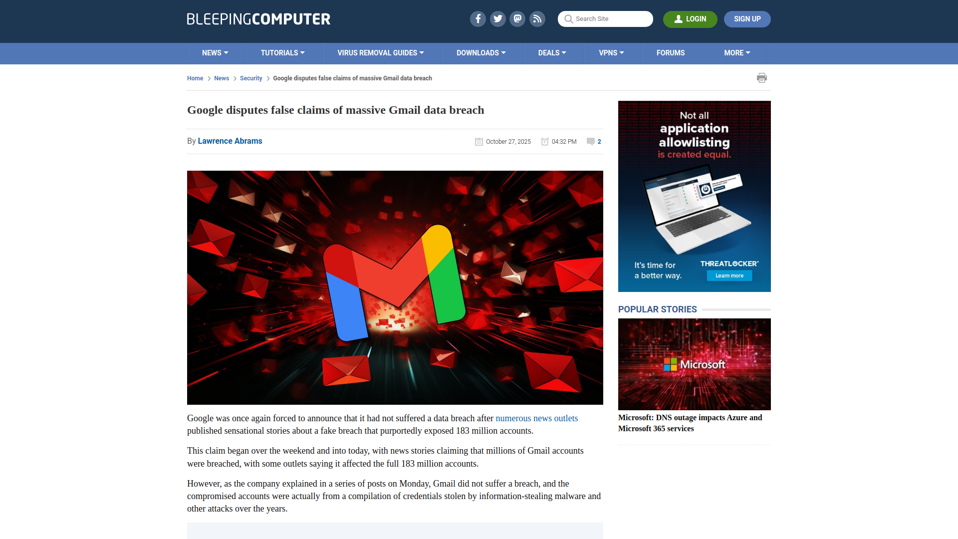 Google disputes false claims of massive Gmail data breach