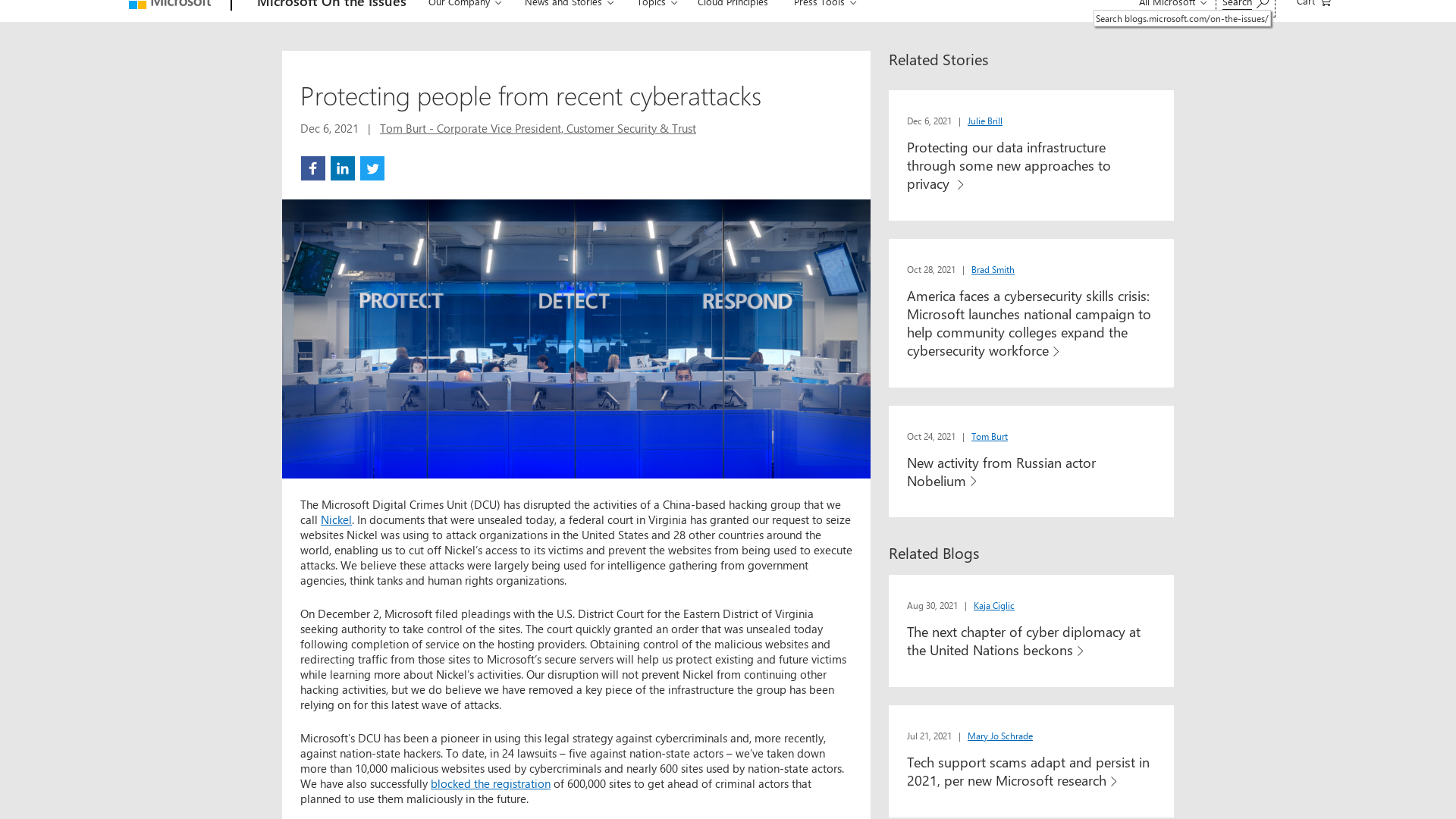 Protecting people from recent cyberattacks - Microsoft On the Issues