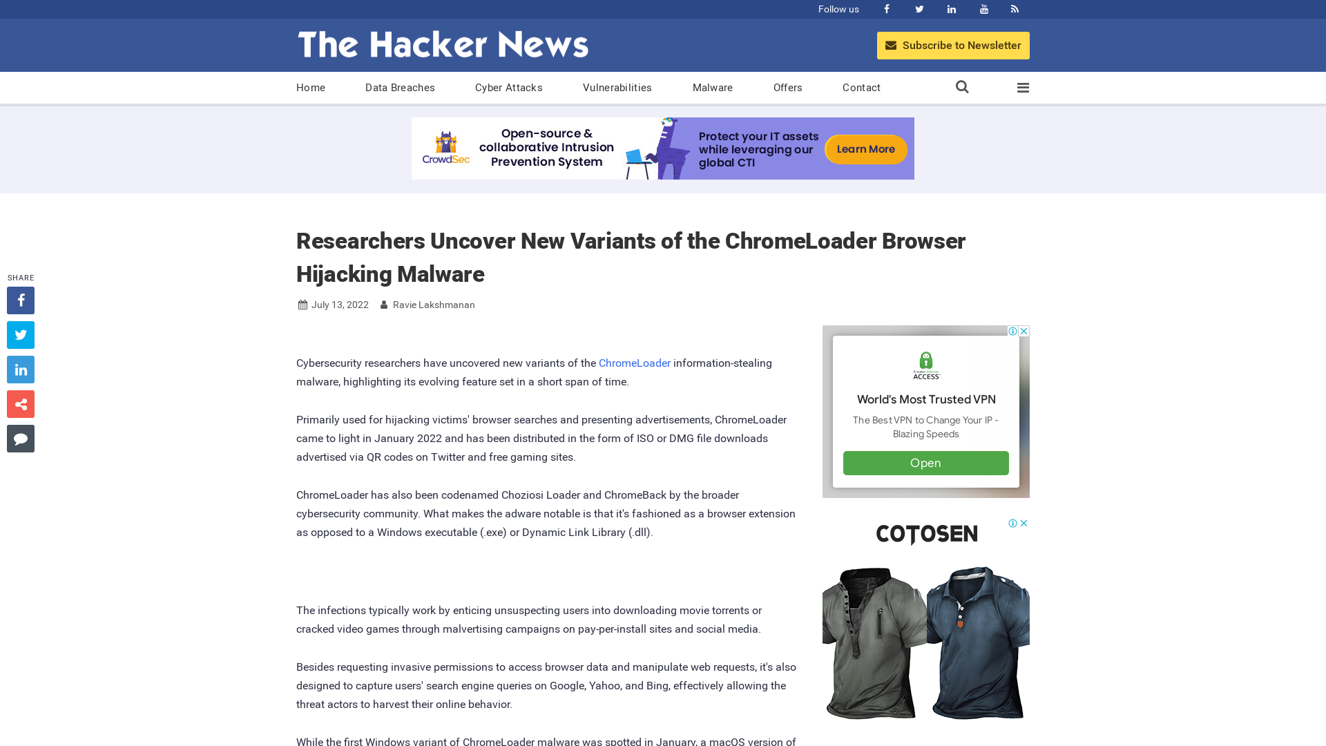 Researchers Uncover New Variants of the ChromeLoader Browser Hijacking Malware