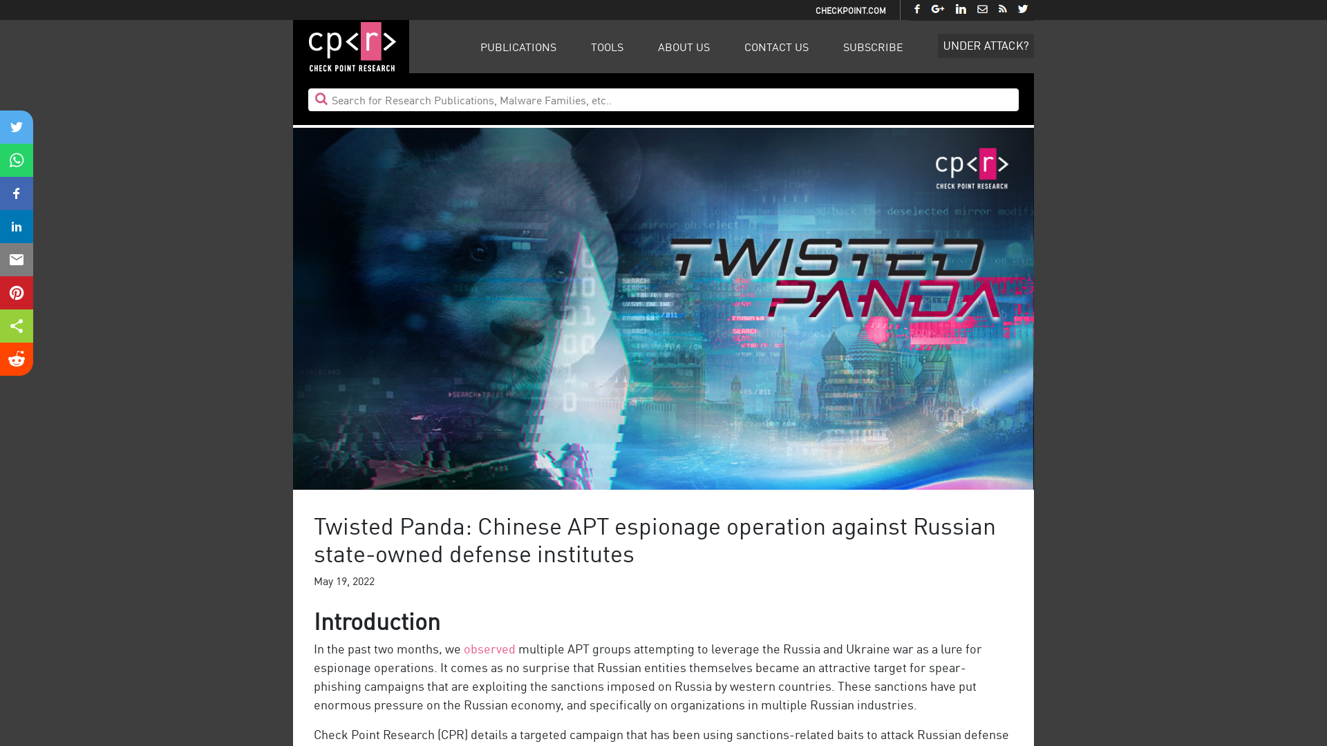 Twisted Panda: Chinese APT espionage operation against Russian state-owned defense institutes - Check Point Research