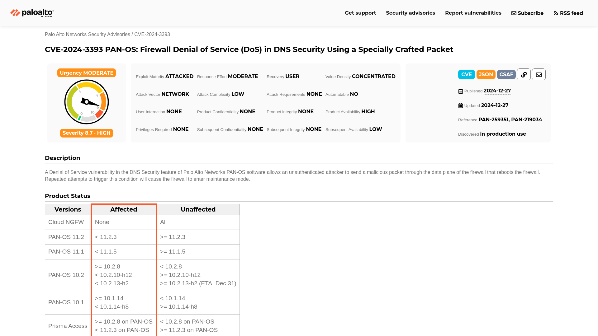 CVE-2024-3393 PAN-OS: Firewall Denial of Service (DoS) in DNS Security Using a Specially Crafted Packet