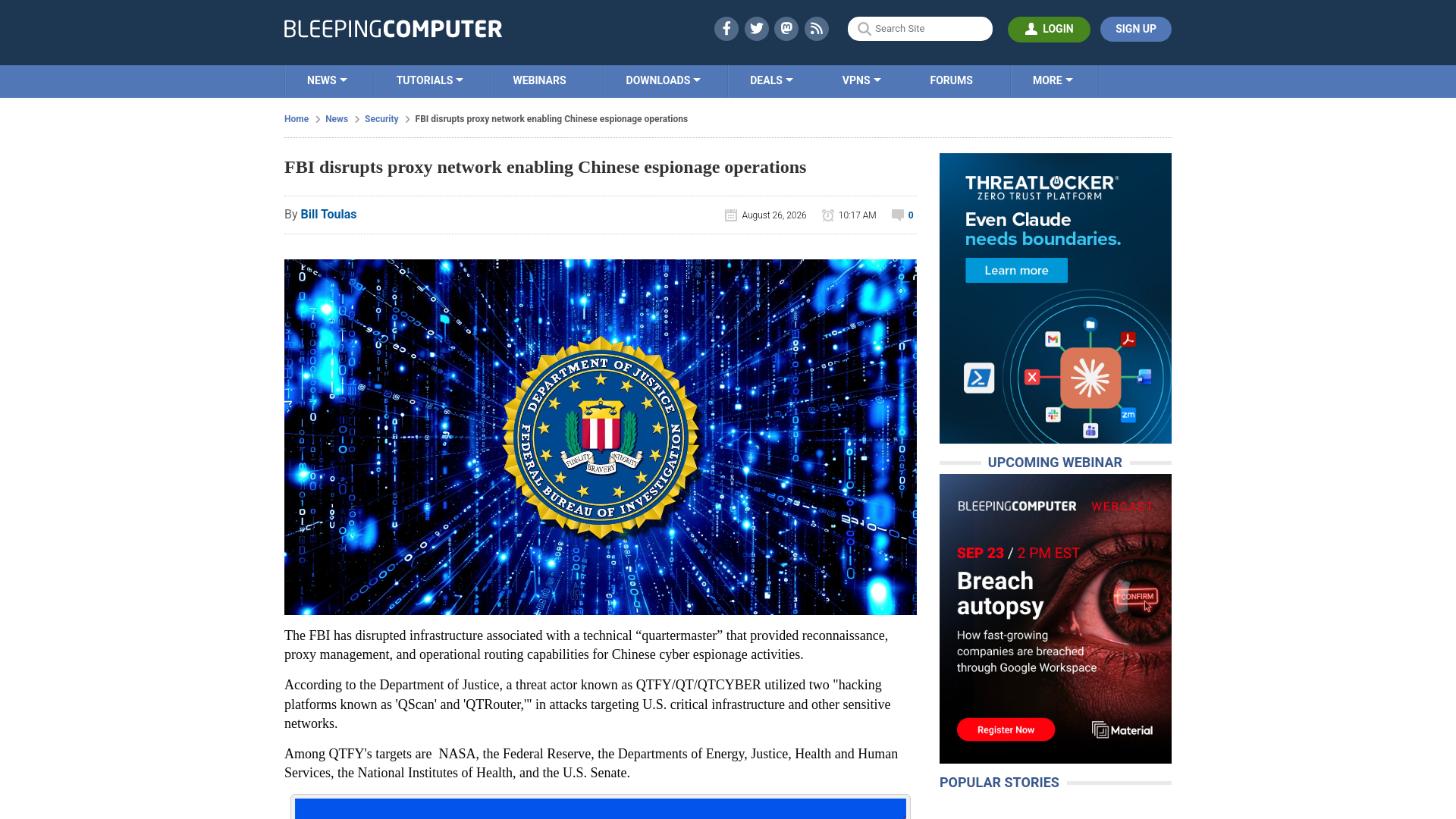 FBI disrupts proxy network enabling Chinese espionage operations