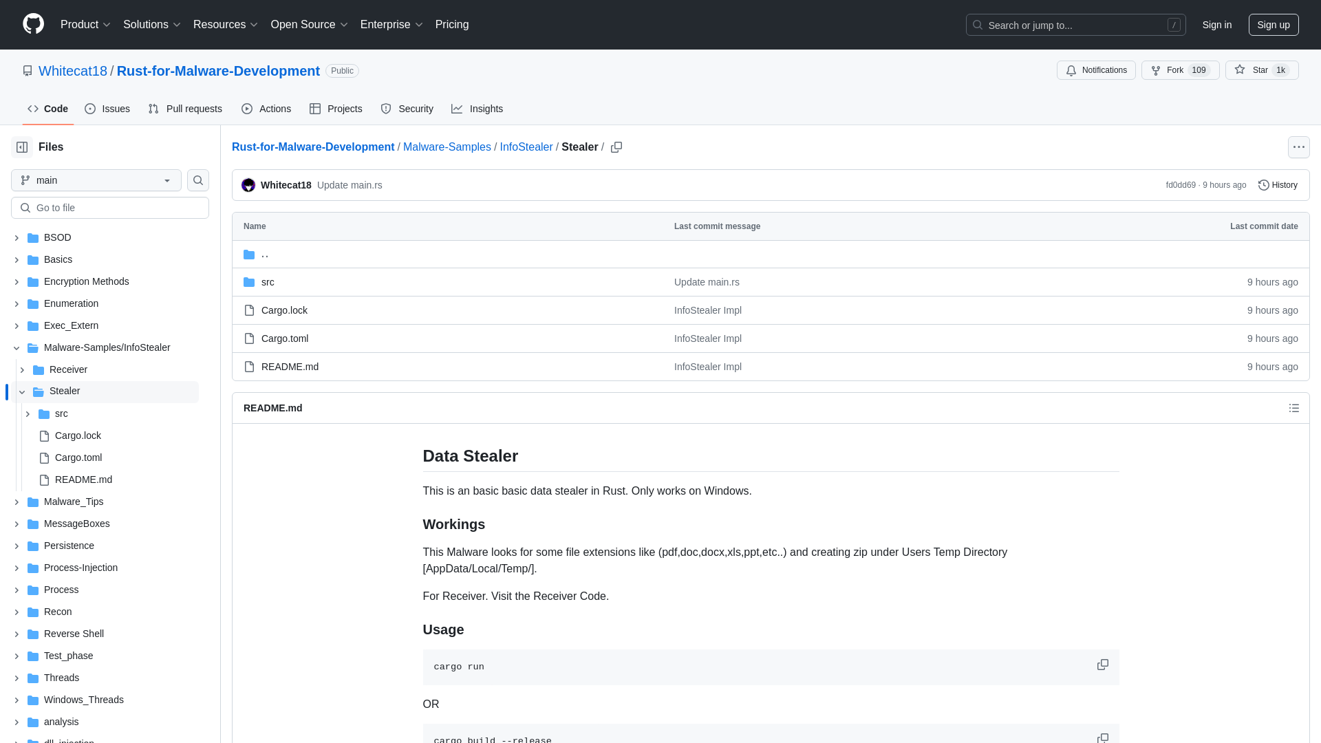 Rust-for-Malware-Development/Malware-Samples/InfoStealer/Stealer at main · Whitecat18/Rust-for-Malware-Development · GitHub