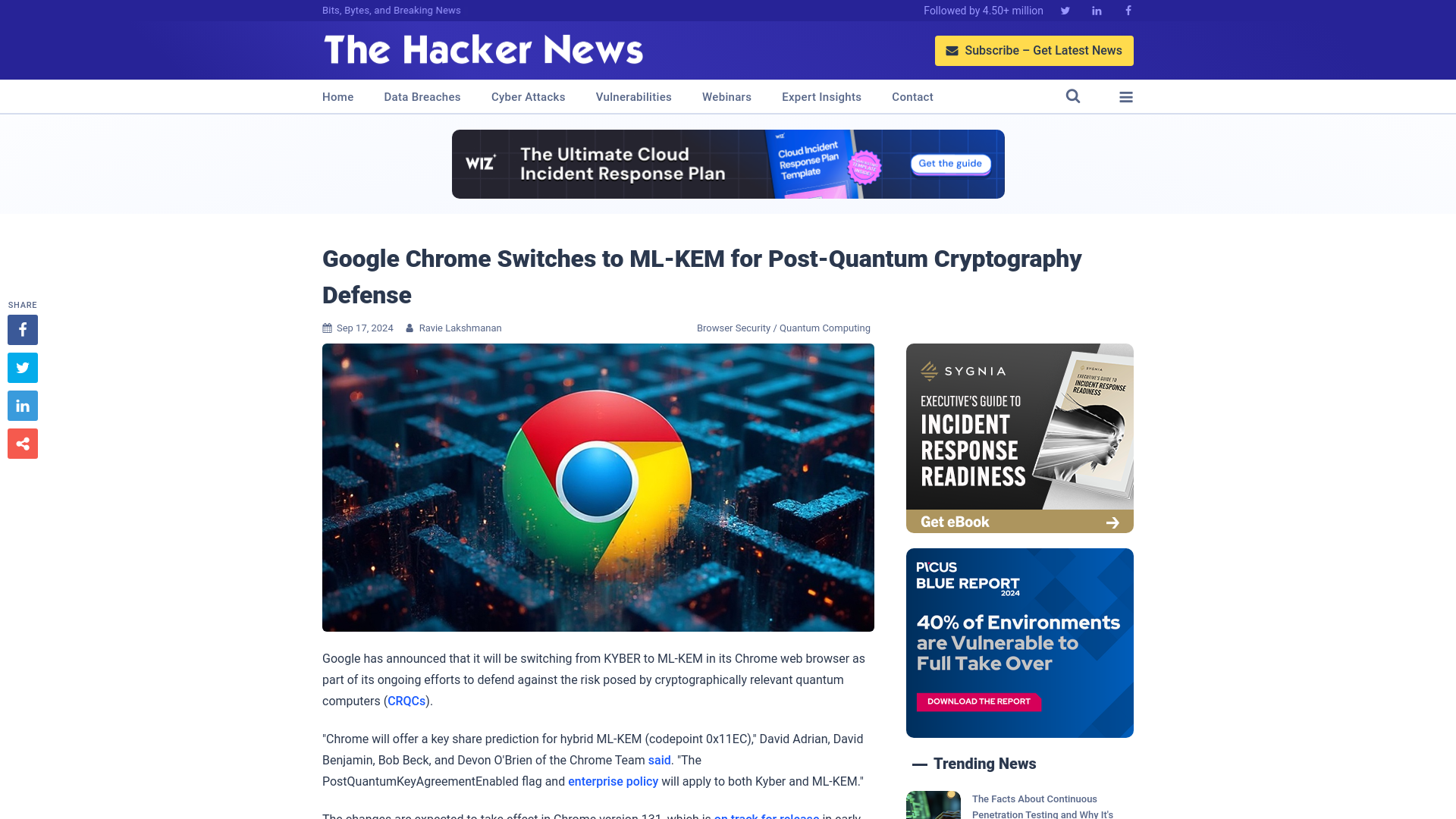 Google Chrome Switches to ML-KEM for Post-Quantum Cryptography Defense