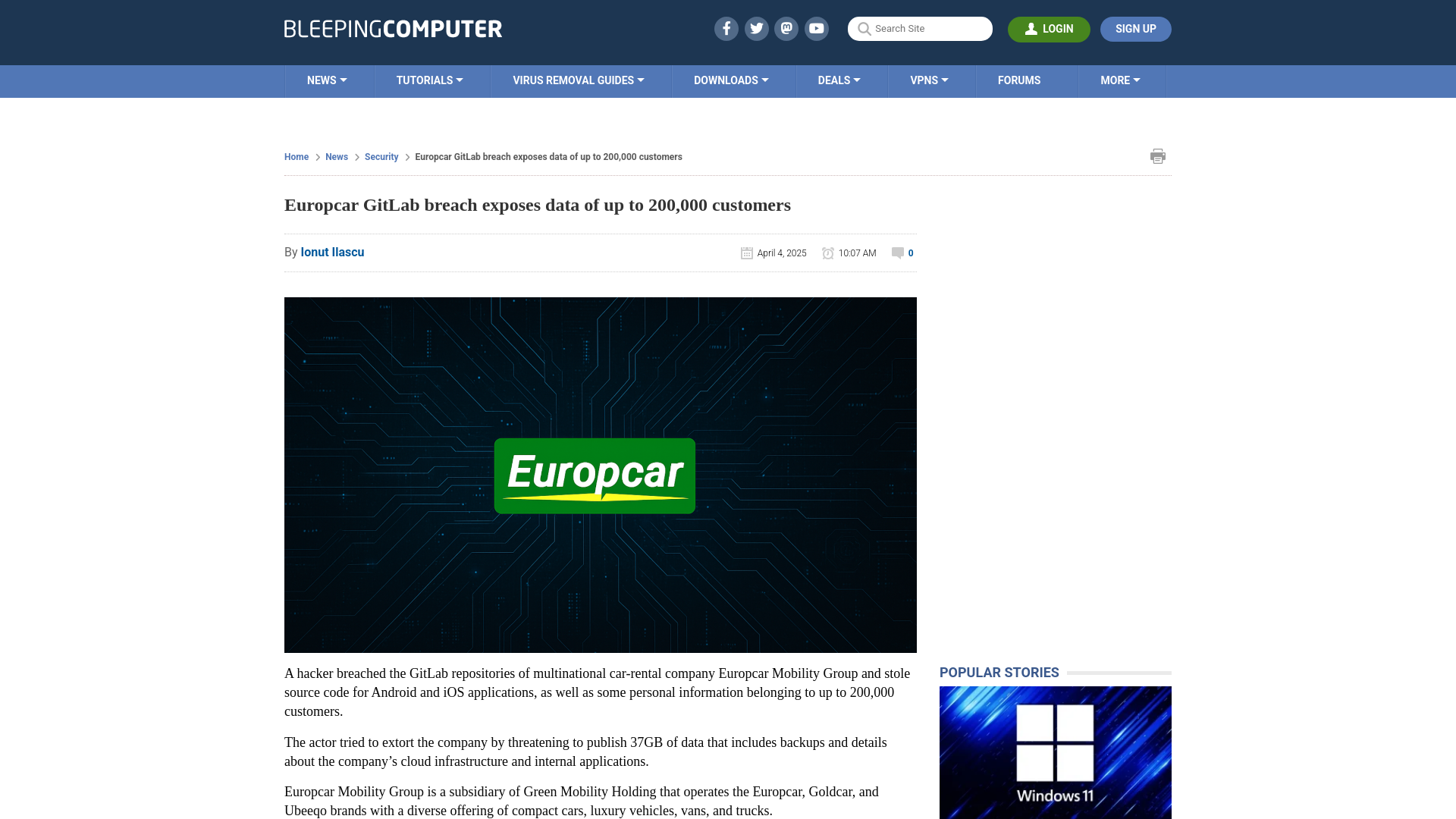 Europcar GitLab breach exposes data of up to 200,000 customers