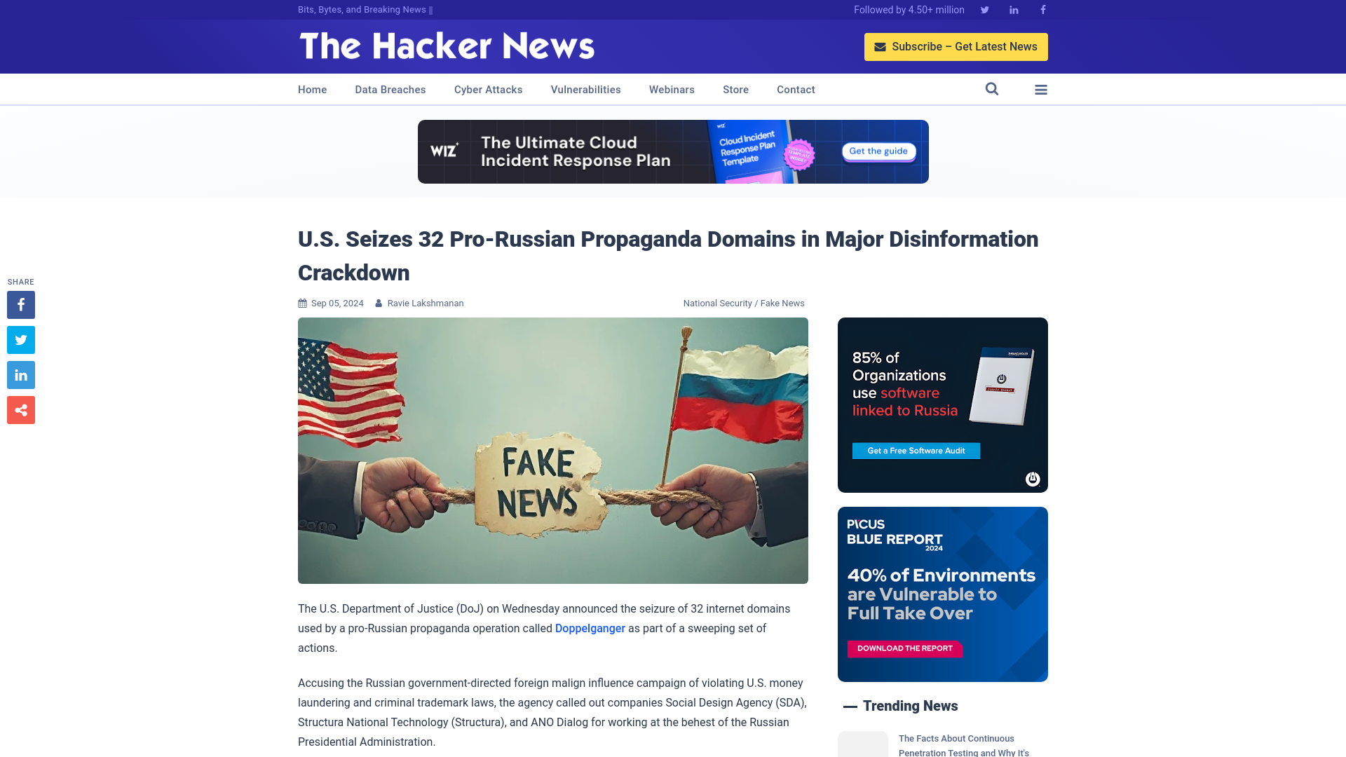 U.S. Seizes 32 Pro-Russian Propaganda Domains in Major Disinformation Crackdown