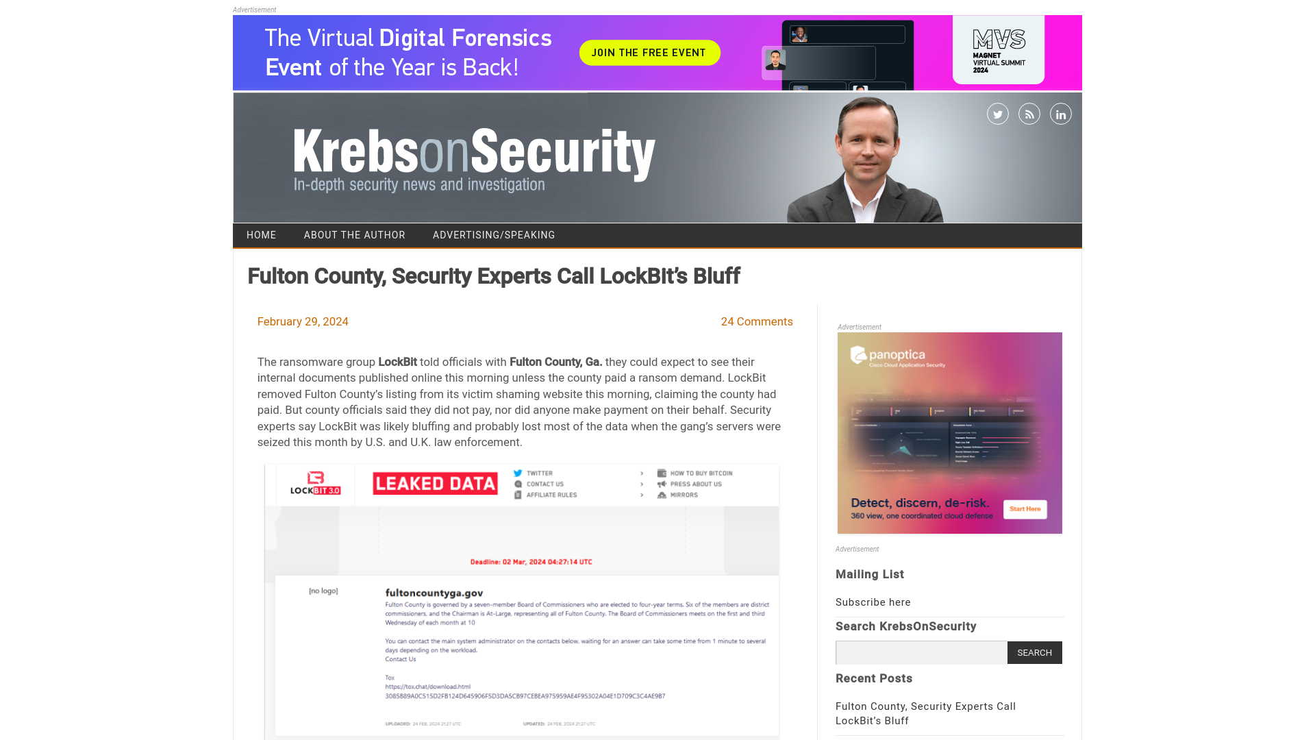 Fulton County, Security Experts Call LockBit’s Bluff – Krebs on Security