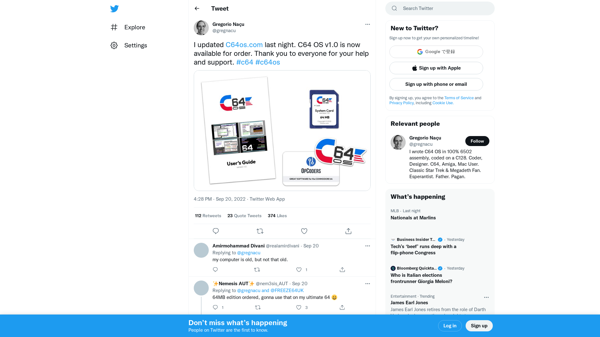Gregorio Naçu on Twitter: "I updated https://t.co/jz10trBVbf last night. C64 OS v1.0 is now available for order. Thank you to everyone for your help and support. #c64 #c64os https://t.co/FEiwLgD36F" / Twitter