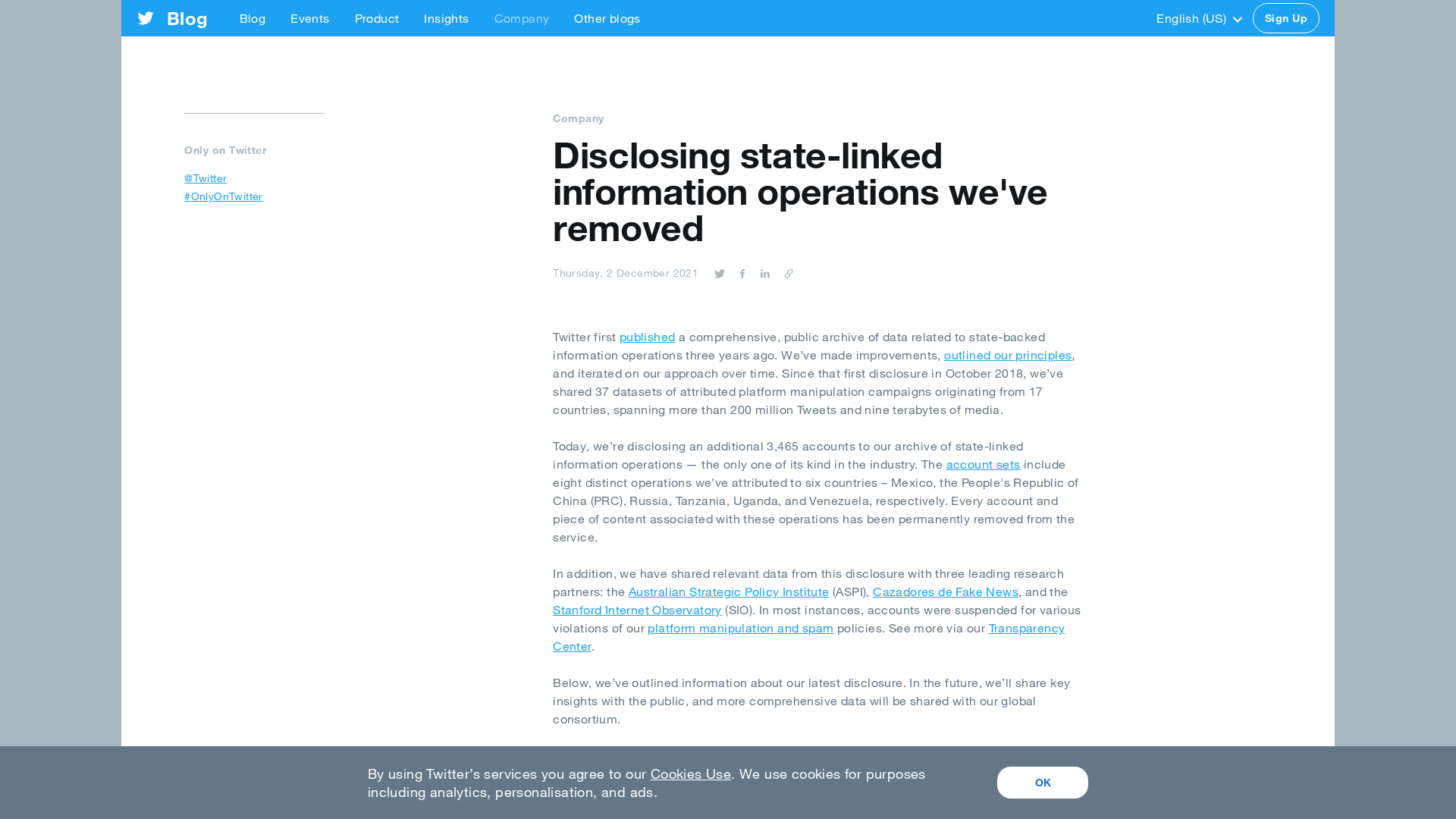 Disclosing state-linked information operations we've removed
