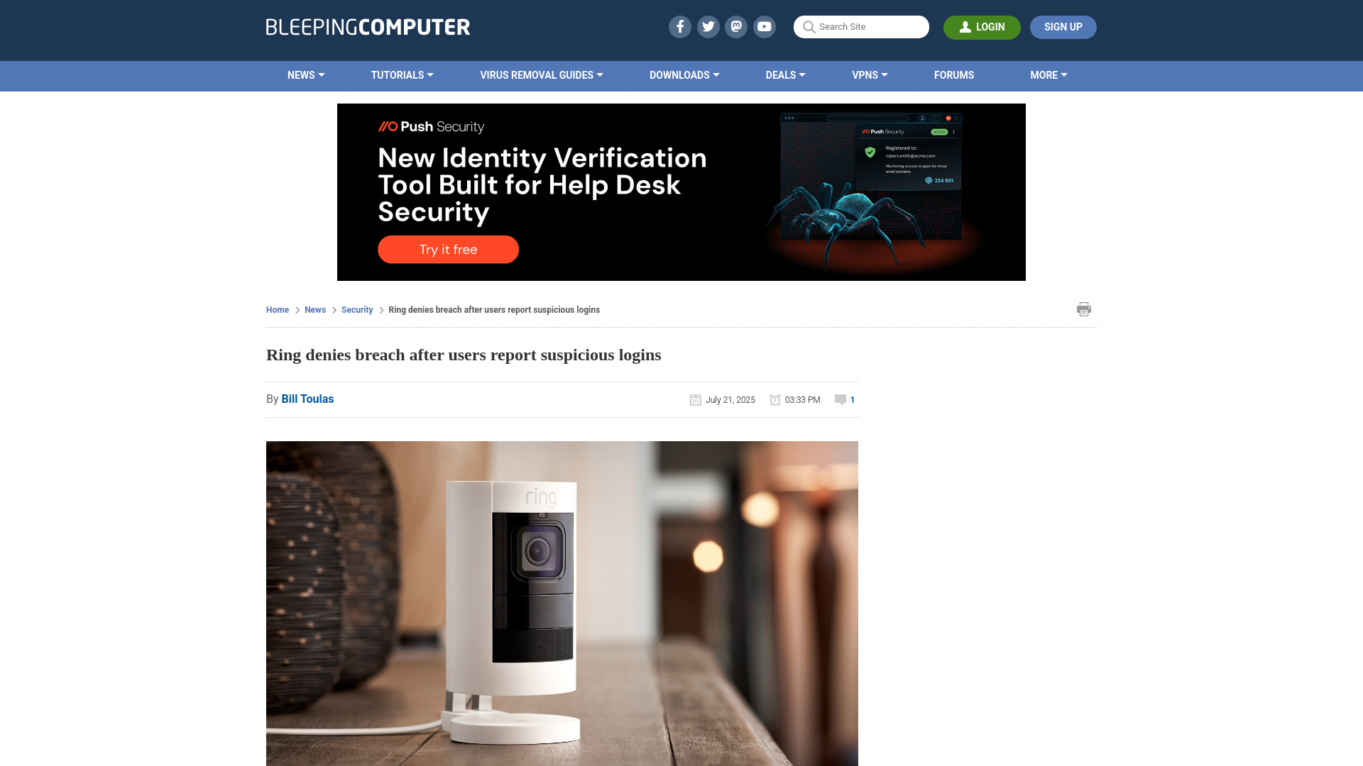 Ring denies breach after users report suspicious logins