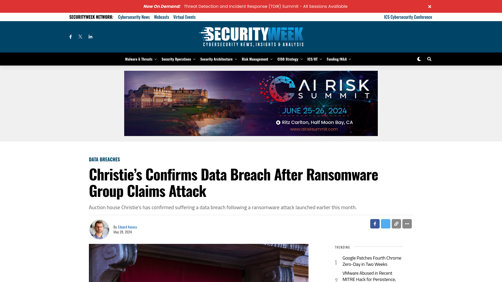 Christie's Confirms Data Breach After Ransomware Group Claims Attack - SecurityWeek