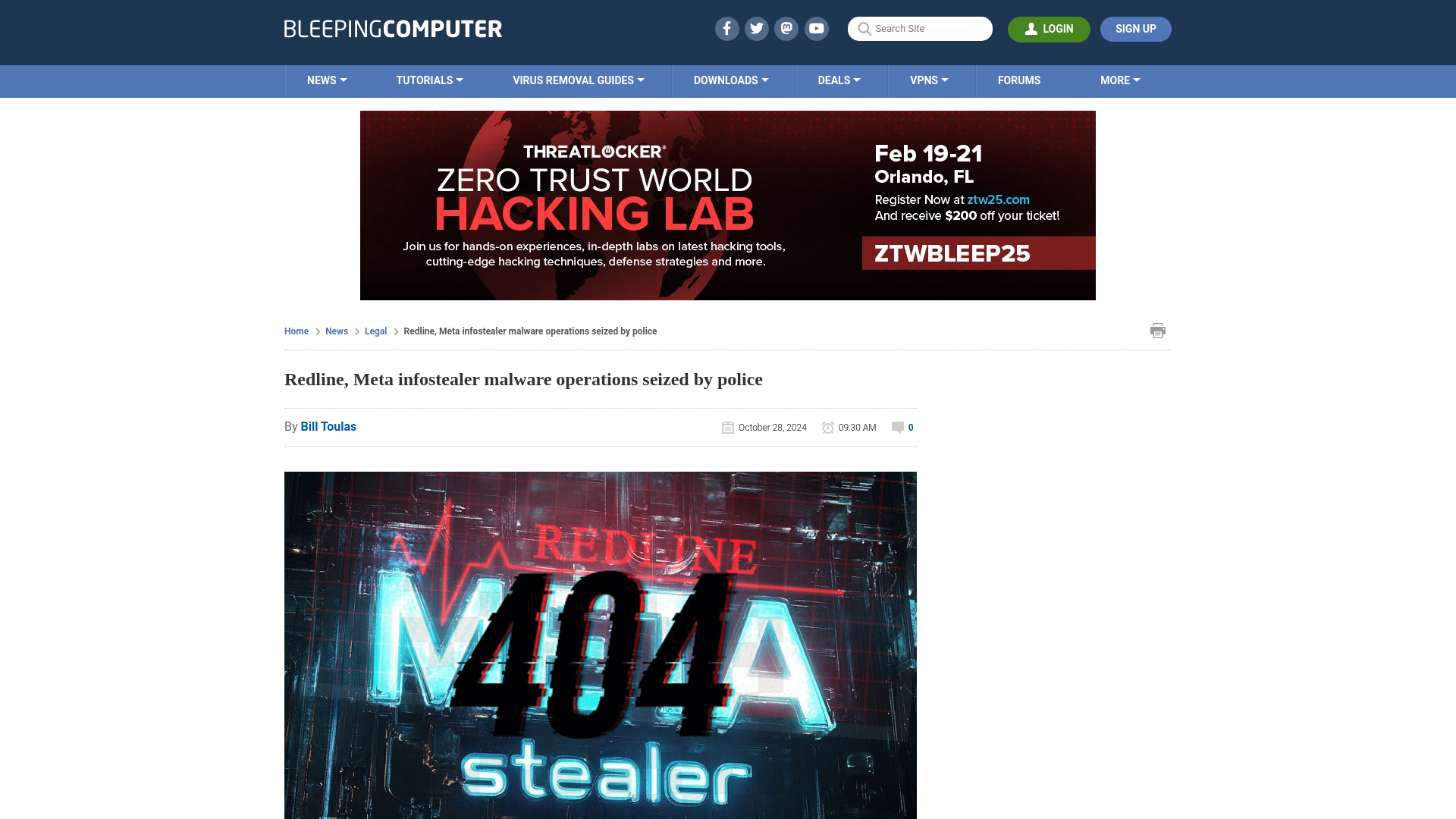 Redline, Meta infostealer malware operations seized by police