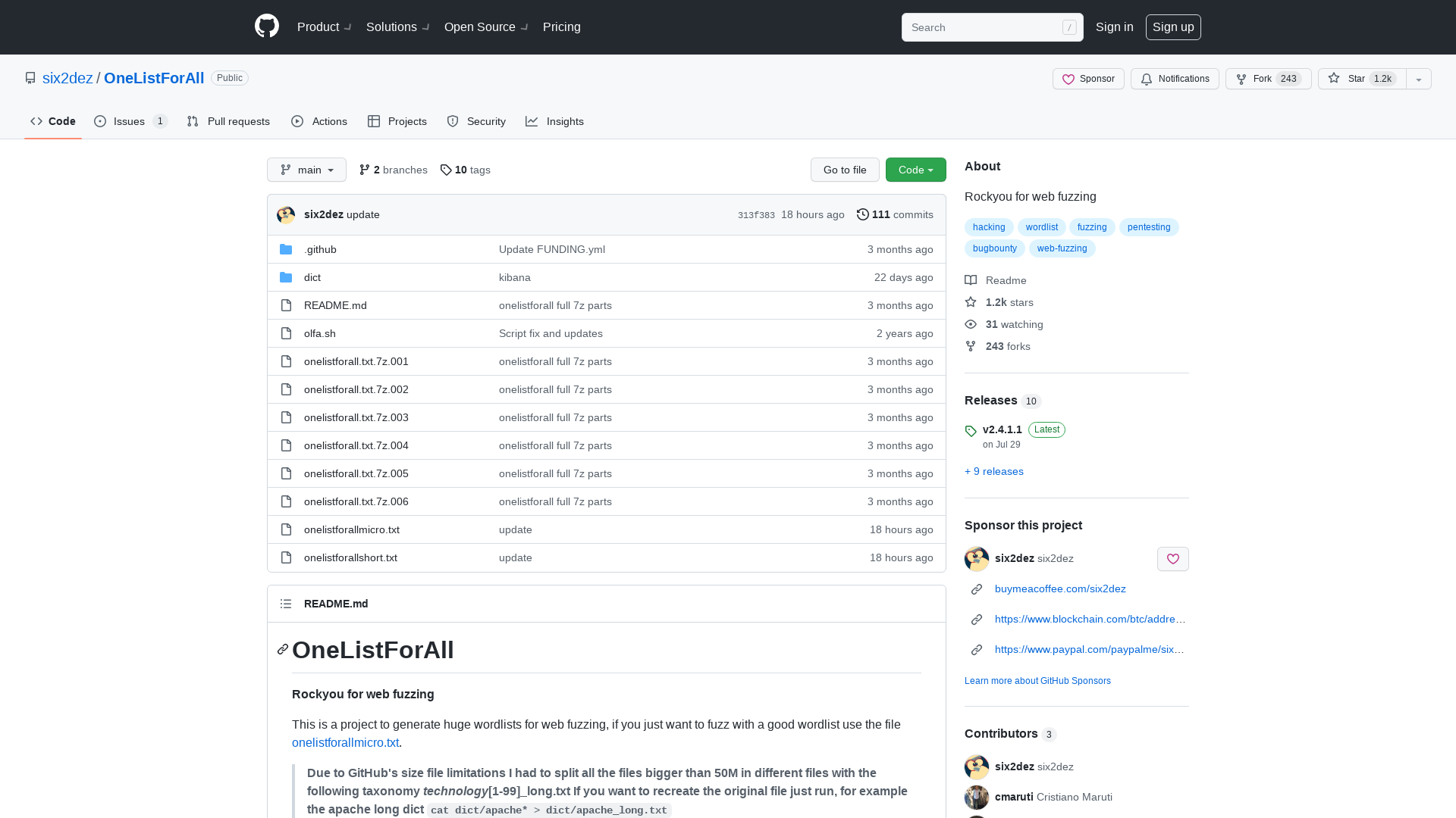 GitHub - six2dez/OneListForAll: Rockyou for web fuzzing