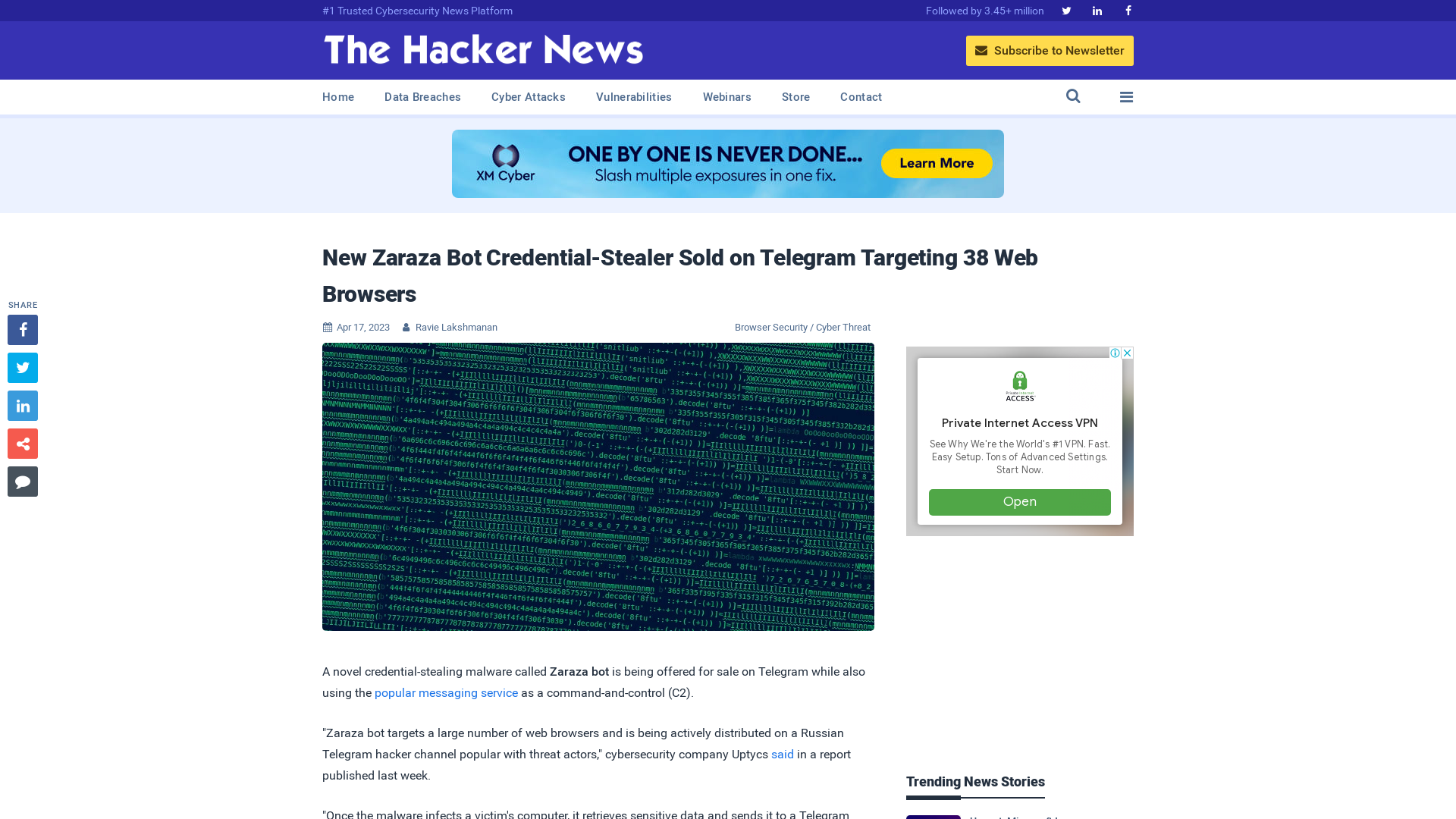 New Zaraza Bot Credential-Stealer Sold on Telegram Targeting 38 Web Browsers