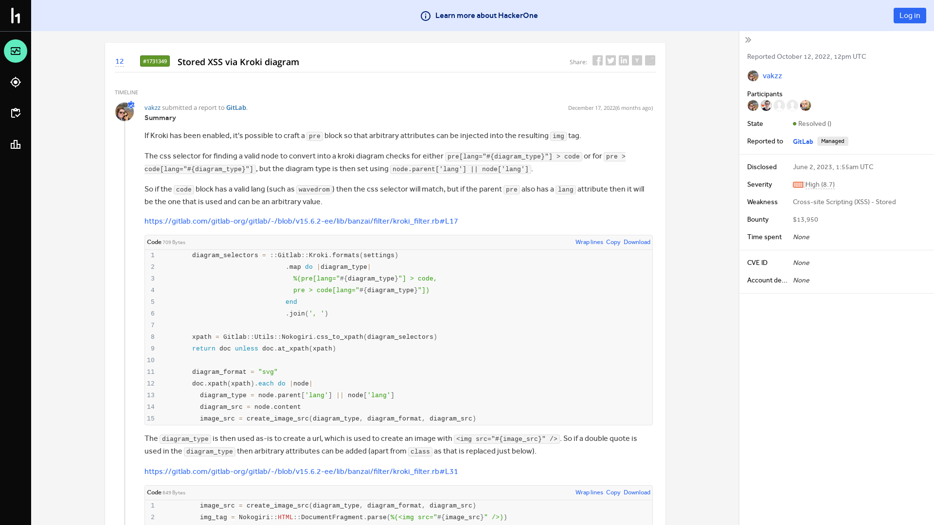 GitLab | Report #1731349 - Stored XSS via Kroki diagram | HackerOne