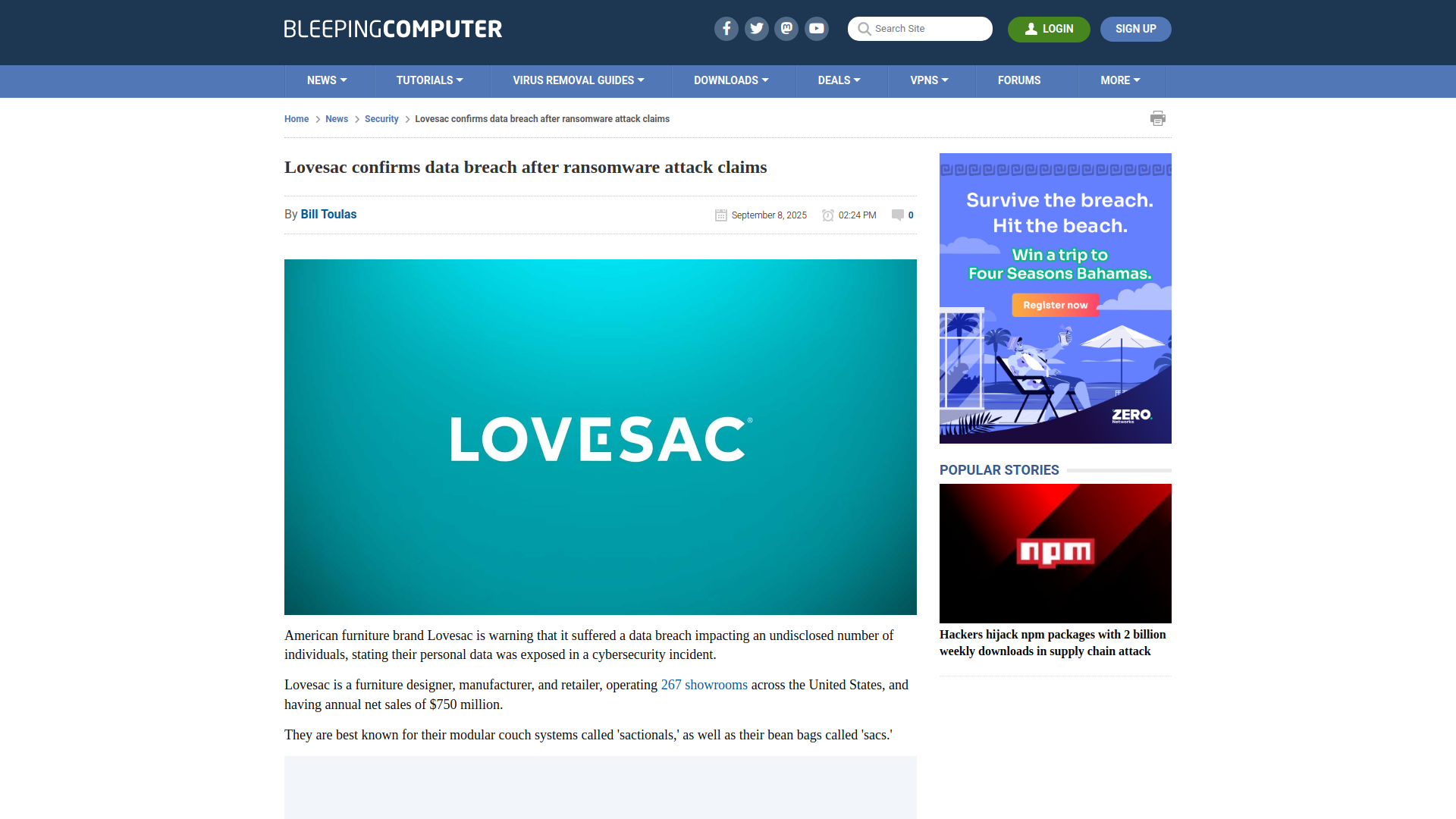 Lovesac confirms data breach after ransomware attack claims
