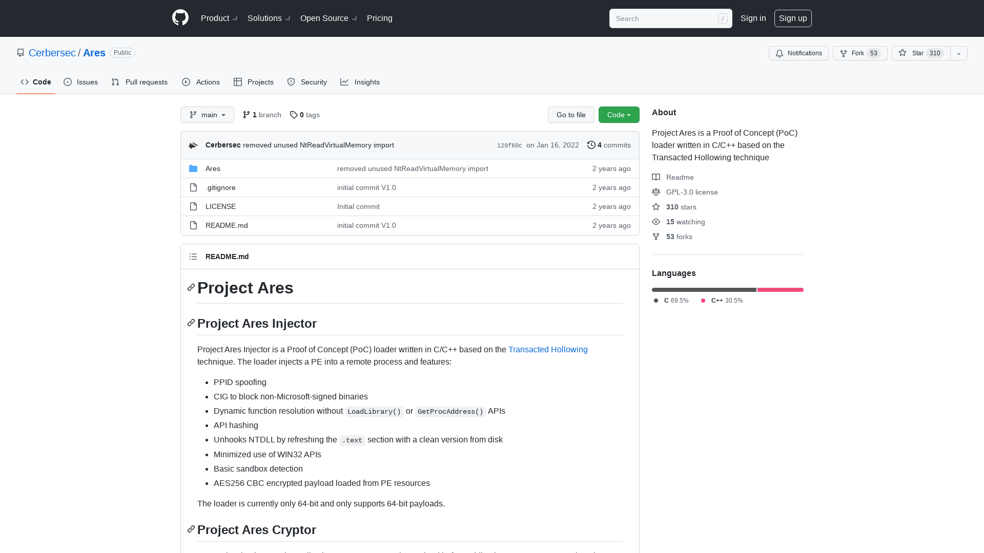 GitHub - Cerbersec/Ares: Project Ares is a Proof of Concept (PoC) loader written in C/C++ based on the Transacted Hollowing technique