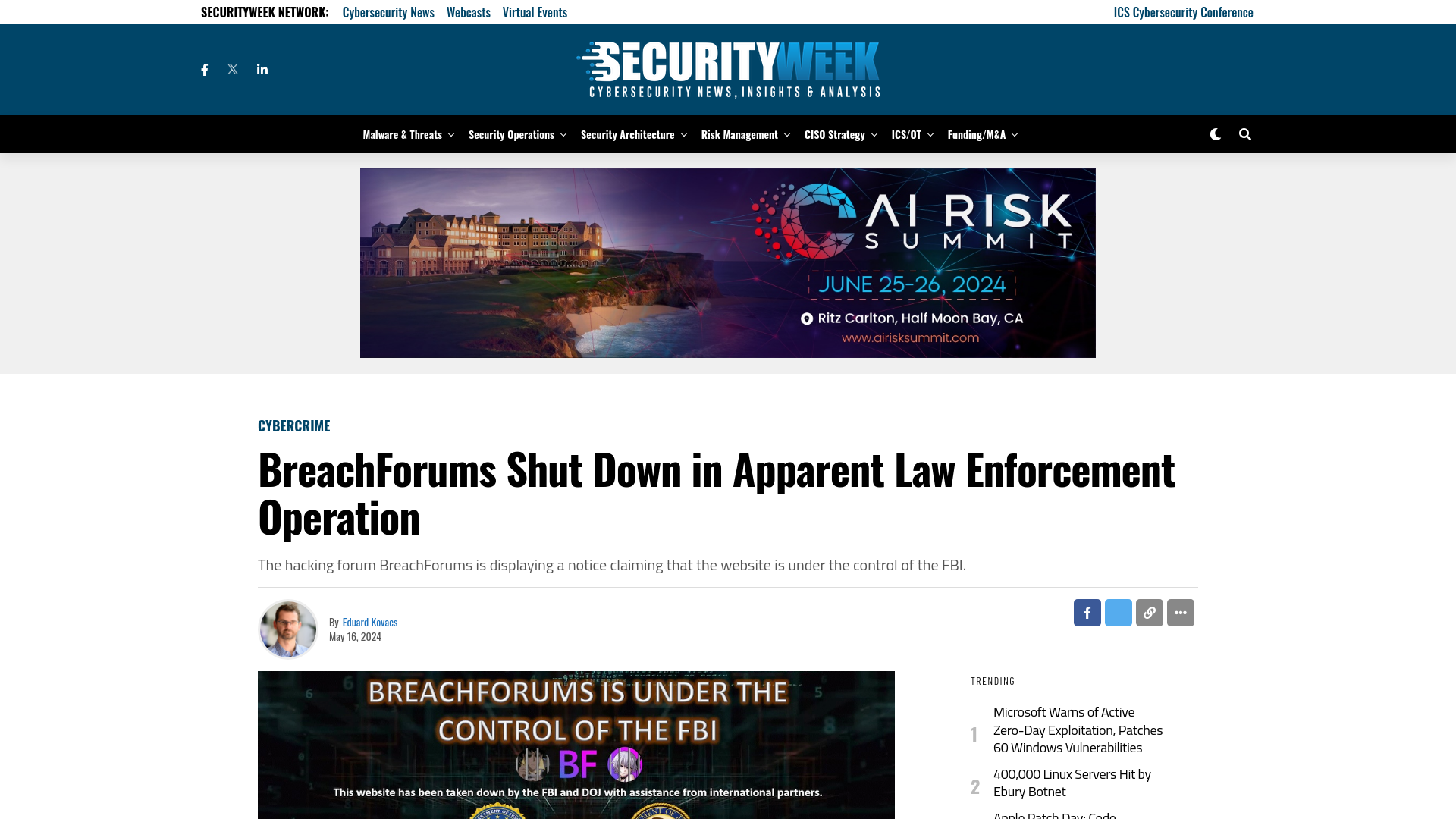 BreachForums Shut Down in Apparent Law Enforcement Operation - SecurityWeek