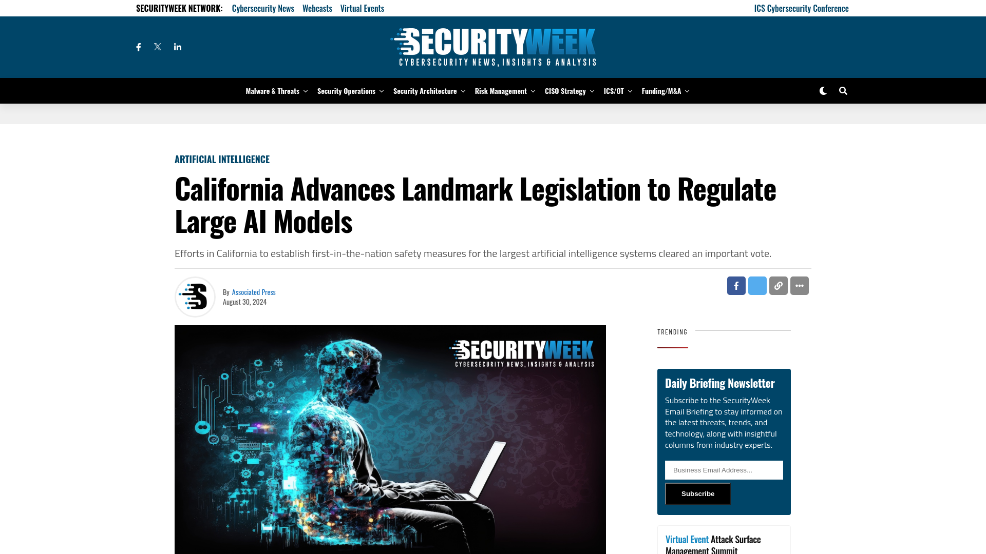 California Advances Landmark Legislation to Regulate Large AI Models - SecurityWeek