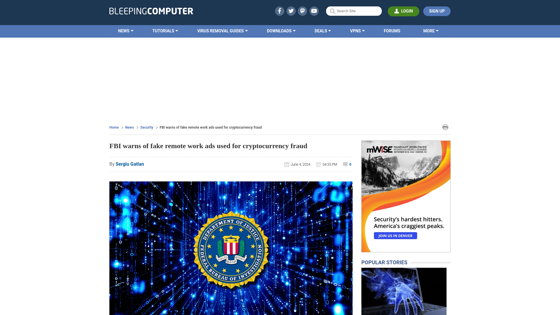 FBI warns of fake remote work ads used for cryptocurrency fraud