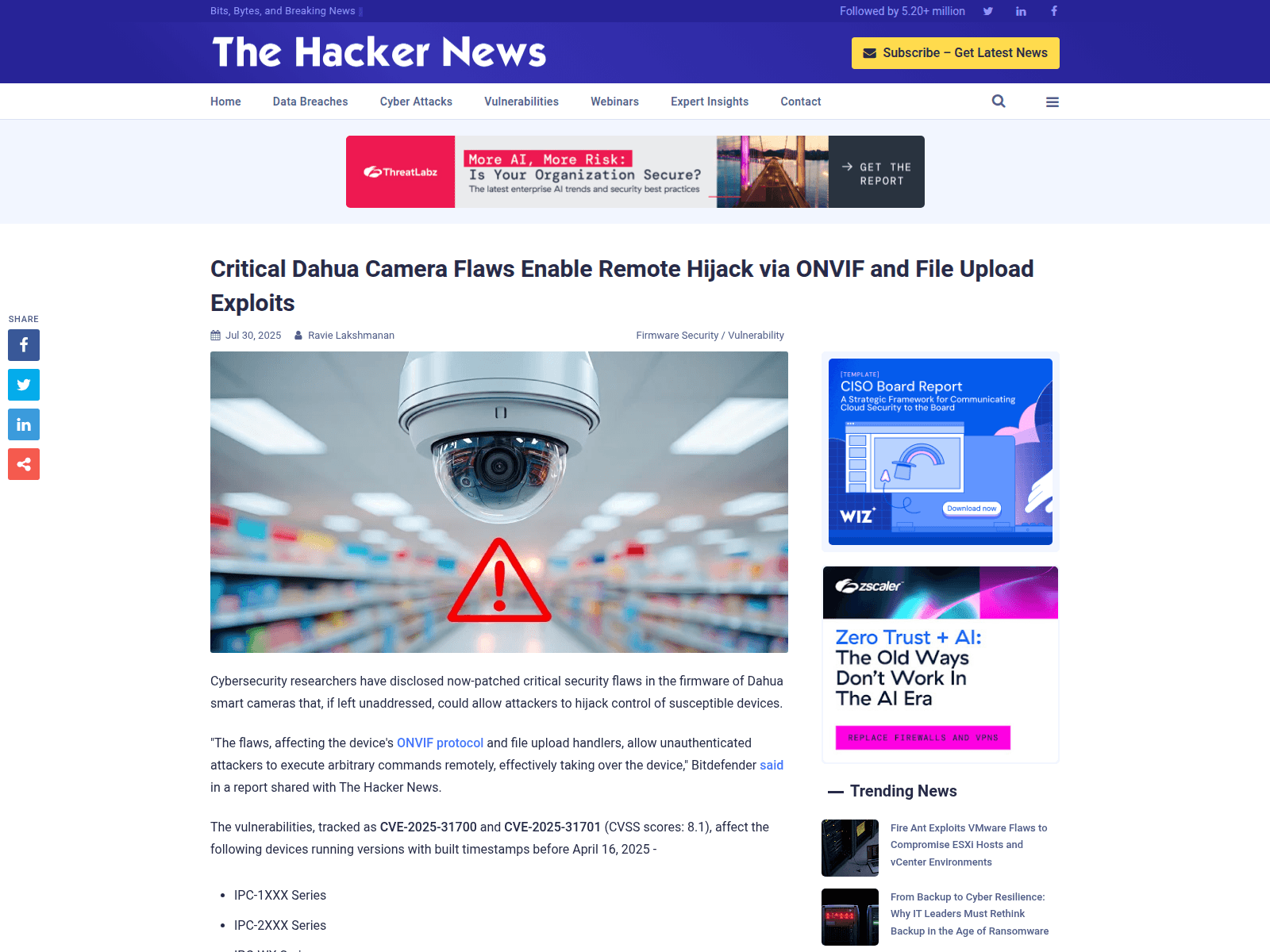 Critical Dahua Camera Flaws Enable Remote Hijack via ONVIF and File Upload Exploits